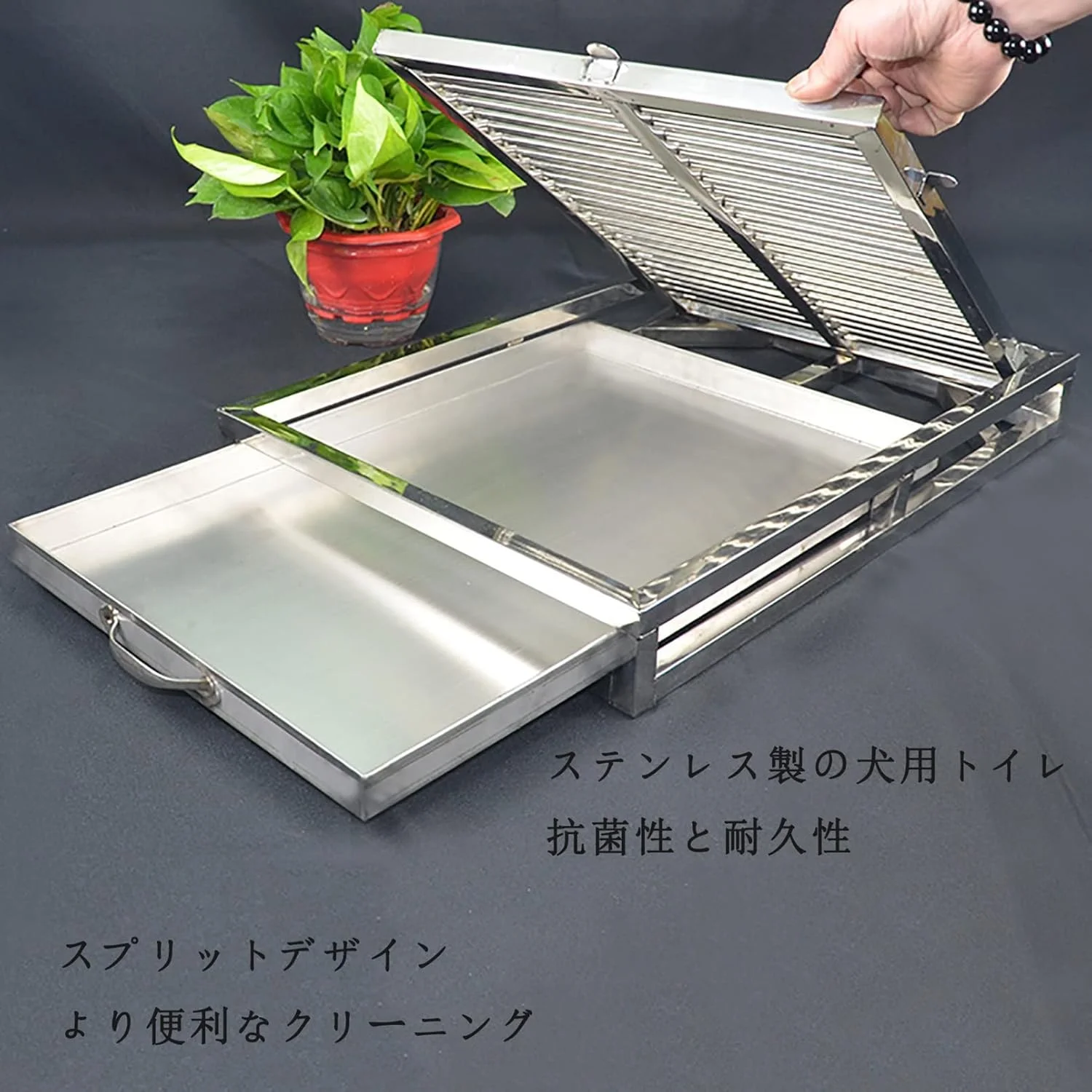 توالت سگ، توالت سگ بزرگ با قابلیت تخلیه، توالت سگ استیل ضد زنگ مناسب اتاق، سینی آموزش حیوانات خانگی، نگهداری آسان با ظرفیت زیاد و بهداشتی (اندازه: 62x42x8 سانتی متر)