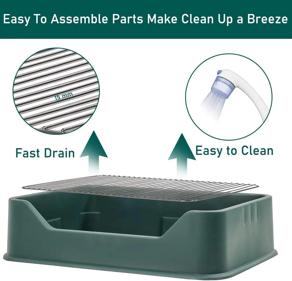 سینی توالت آموزش سگ برای سگ های کوچک تا متوسط، توالت ضد پاشش حیوانات خانگی با میله ادرار، بیلچه، توری استیل ضد زنگ و پدهای ضد لغزش، پنجه ها و کف را تمیز نگه دارید 52 سانتی متر (سبز)