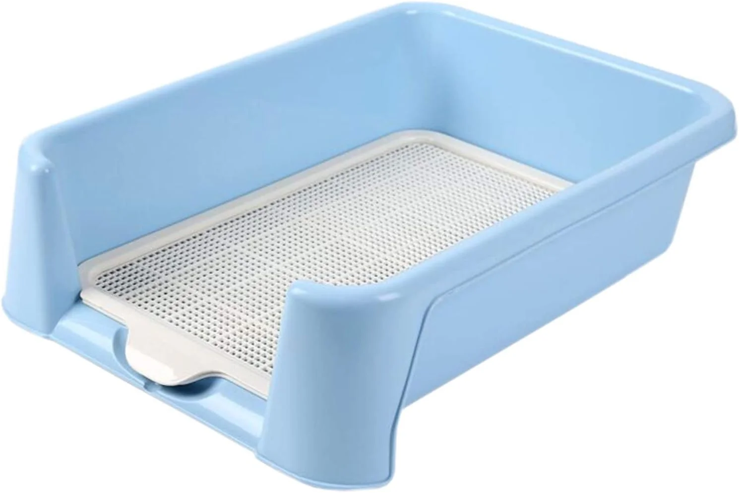 سینی آموزش توالت سگ بزرگ با توری جداشدنی و حصار جانبی، پد نگهدارنده آموزش ادرار گربه و توله سگ، مناسب استفاده در داخل و خارج از خانه (رنگ: آبی، سایز: 42×42×15 سانتی متر)