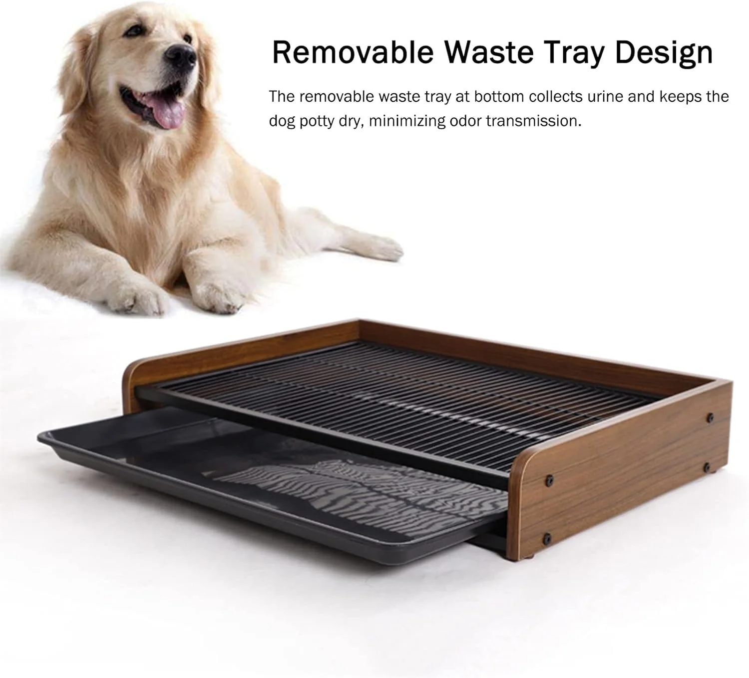 توالت سگ بسیار بزرگ، جای پوشک ادرار حیوانات خانگی با سینی، آموزش دهنده توالت توله سگ، لوازم سگ سیفون دار حوضچه ادرار، چوب و فلز (رنگ: استایل-1، سایز: متوسط)