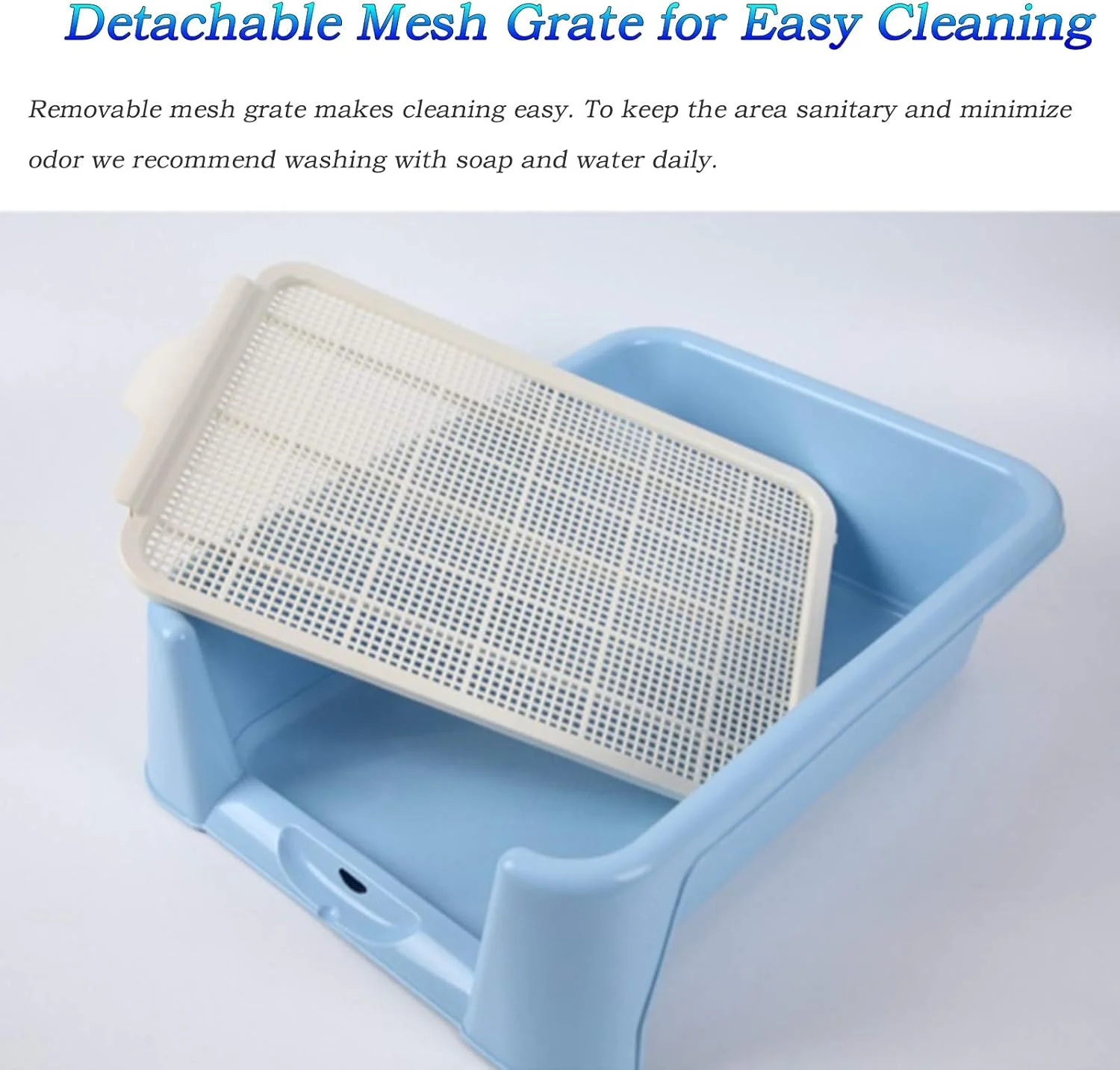 سینی آموزش توالت سگ بزرگ با توری جداشدنی و حصار جانبی، پد نگهدارنده آموزش ادرار گربه و توله سگ، مناسب استفاده در داخل و خارج از خانه (رنگ: آبی، سایز: 42×42×15 سانتی متر)