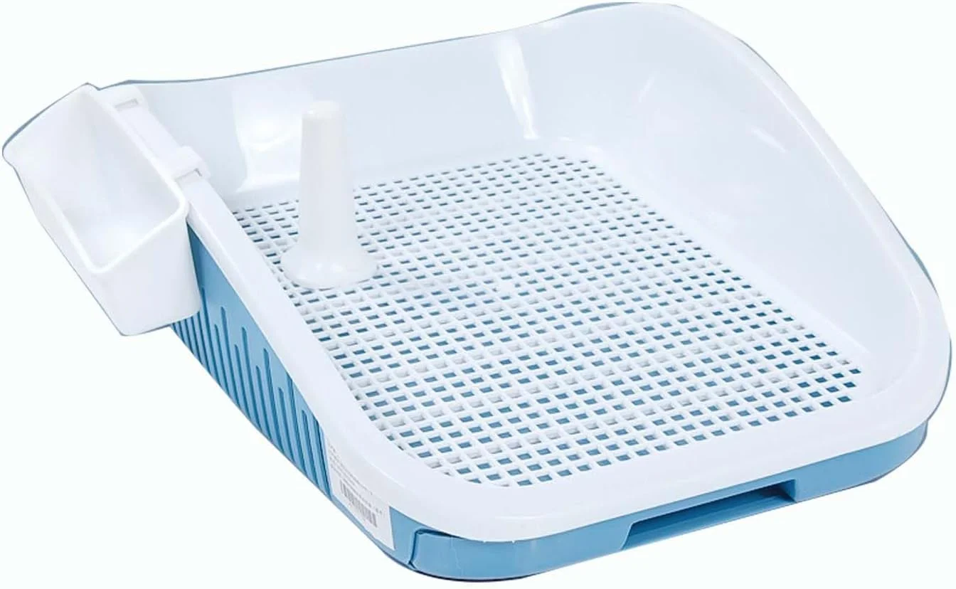 توالت سگ، ضد پاشش، دارای میله راهنما، تمیز کردن آسان، 34 x 24 x 12 سانتی متر، آبی/صورتی/خاکستری (آبی)