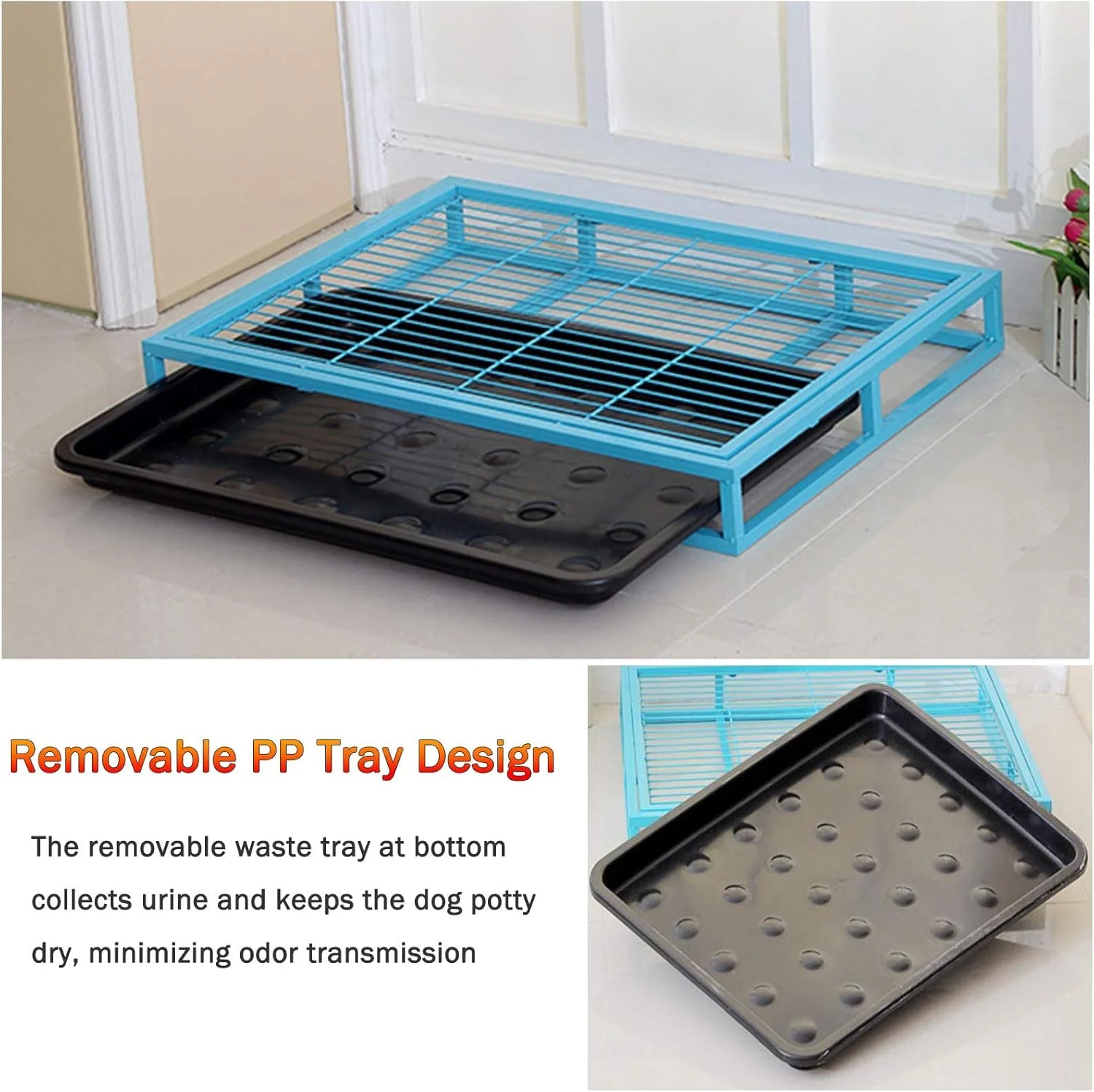 سینی محافظ کف زمین برای آموزش توالت به سگ های پسرانه آبی، نگهدارنده پد ادرار برای آموزش توالت توله سگ برای قفس سگ، ایوان و بالکن پاسیو (سایز: متوسط)