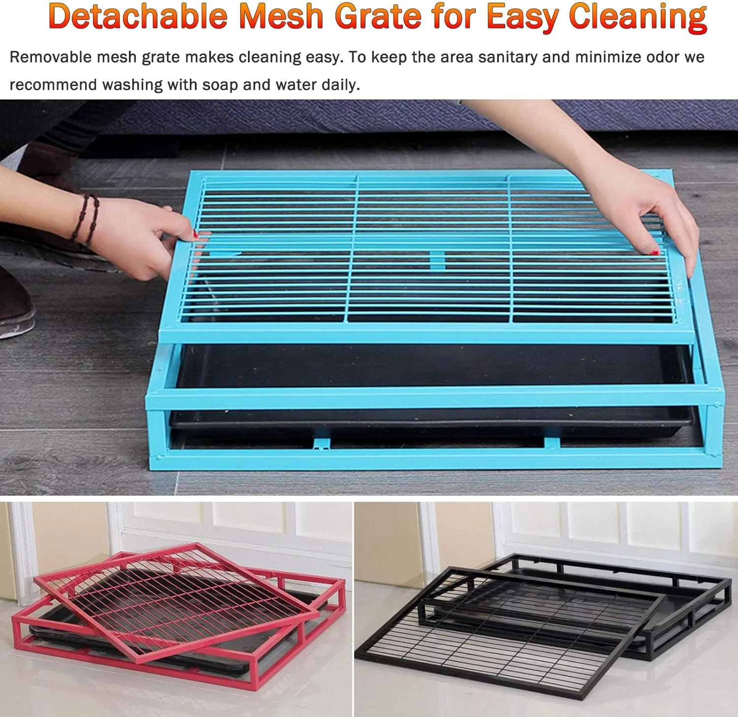 سینی محافظ کف زمین برای آموزش توالت به سگ های پسرانه آبی، نگهدارنده پد ادرار برای آموزش توالت توله سگ برای قفس سگ، ایوان و بالکن پاسیو (سایز: متوسط)