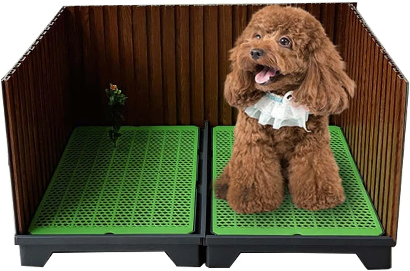 توالت سگ، دارای نرده سه طرفه، تخلیه ادرار خودکار، سایز 45 * 90 سانتی متر، رنگ سبز (B)