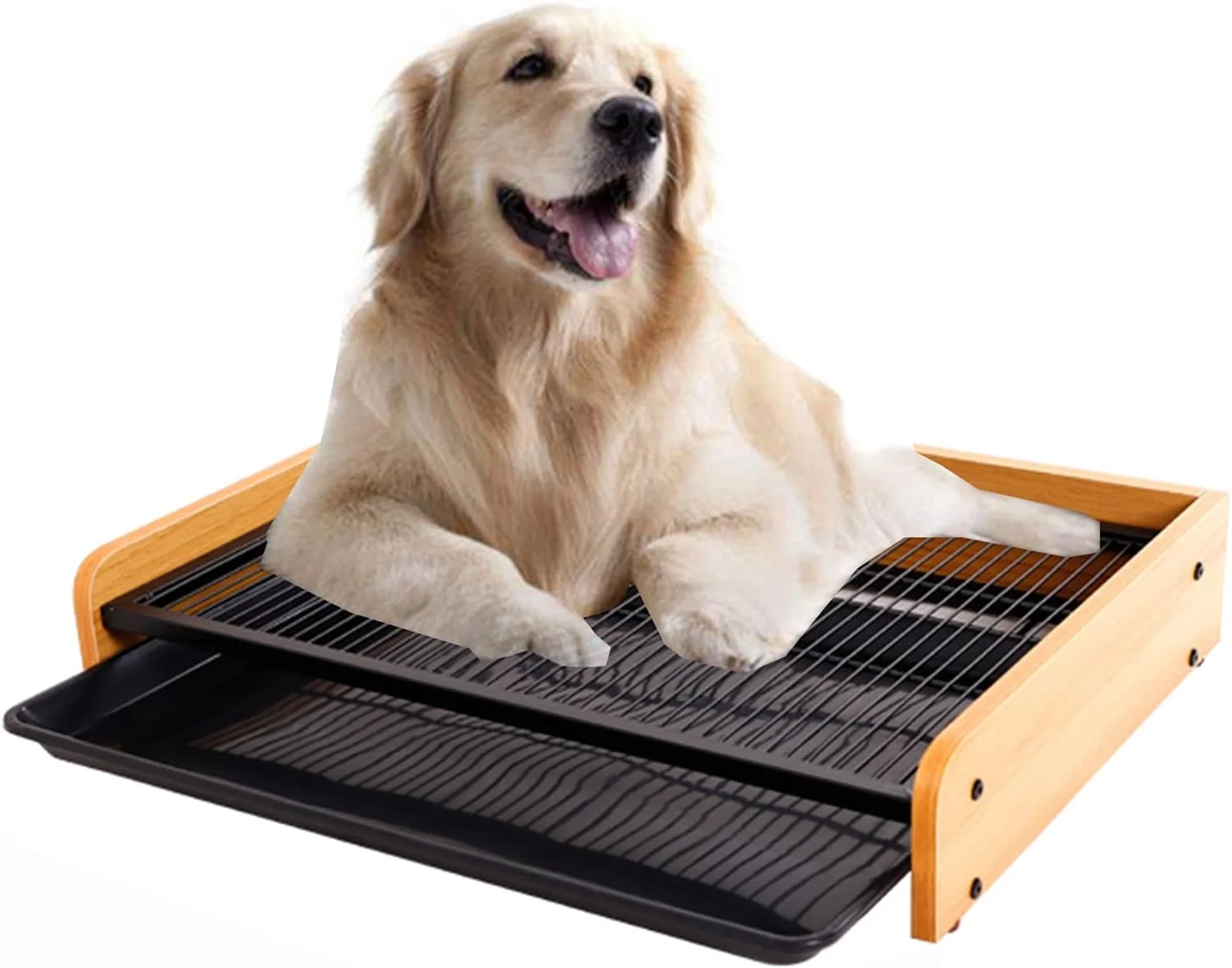 توالت سگ بسیار بزرگ، جایگاه پد ادرار ایوان با سینی، آموزش دهنده توالت توله سگ، لوازم سگ سیفون دار حوضچه ادرار، چوب و فلز (رنگ: استایل-2، سایز: متوسط)