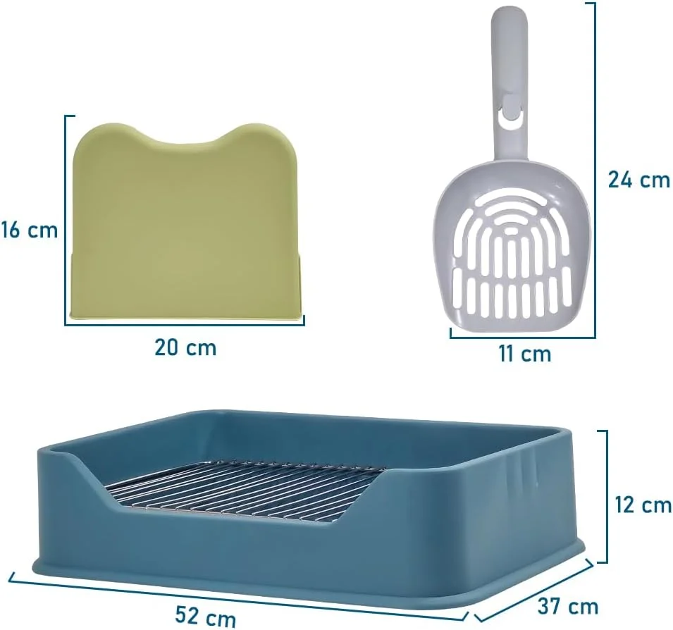 توالت سگ با طراحی ضد پاشش، سینی سگ خانگی مناسب فضای داخلی و خارجی به همراه بیلچه، توالت سگ برای سگ های کوچک و متوسط برای حفظ تمیزی پنجه ها و کف، توری استیل ضد زنگ (آبی)