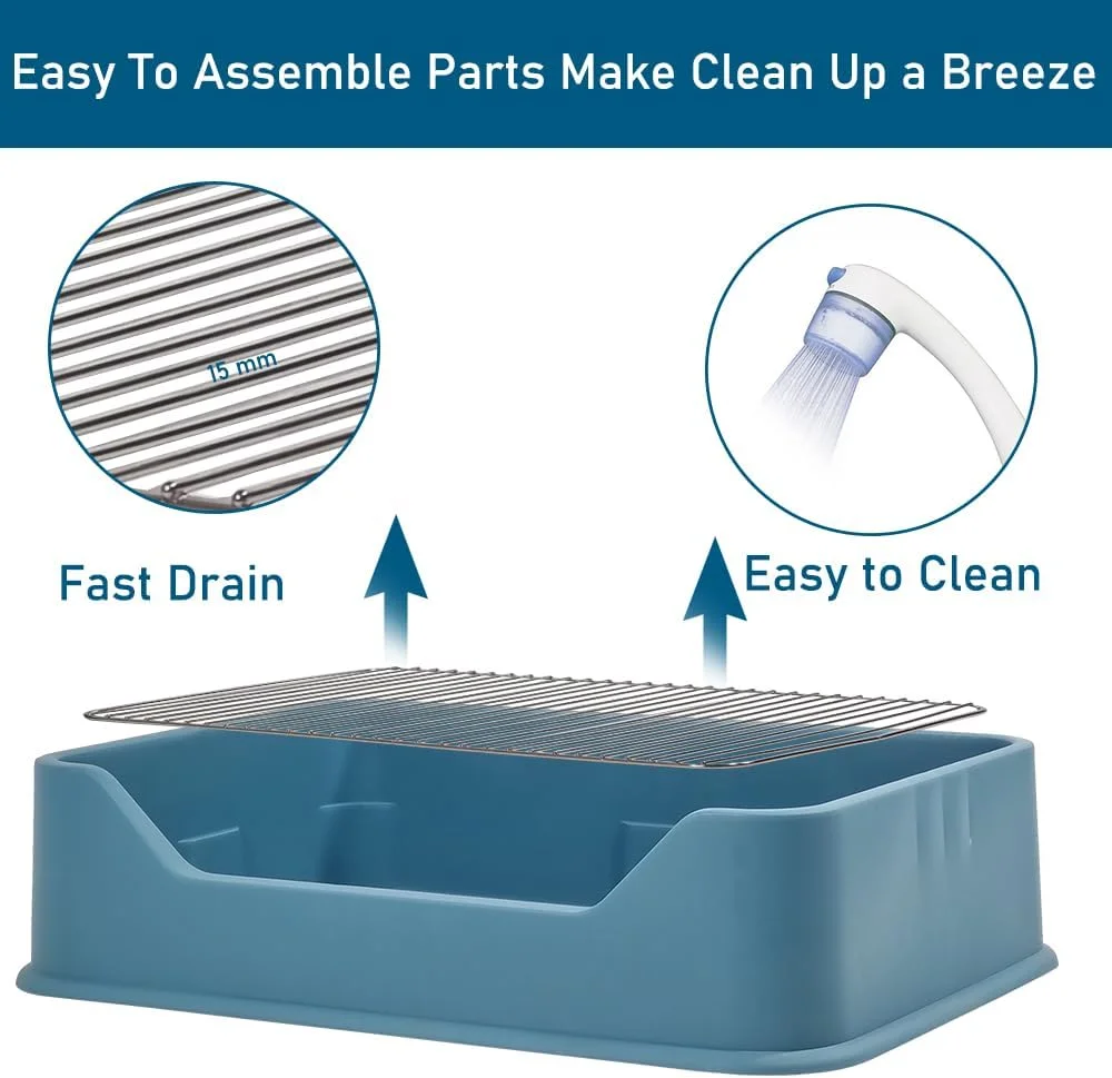 توالت سگ با طراحی ضد پاشش، سینی سگ خانگی مناسب فضای داخلی و خارجی به همراه بیلچه، توالت سگ برای سگ های کوچک و متوسط برای حفظ تمیزی پنجه ها و کف، توری استیل ضد زنگ (آبی)