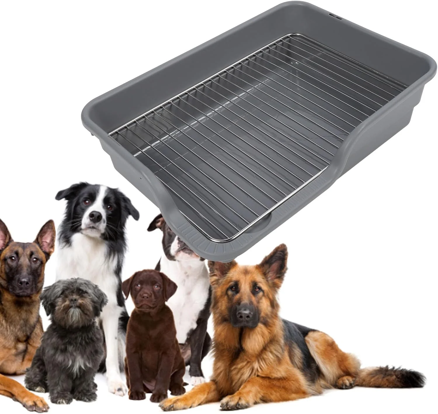 توالت سگ، سینی توالت سگ با قابلیت تمیز کردن آسان، ظرف بستر حیوانات خانگی، توالت آموزش سگ با توری استیل ضد زنگ و ضد ریزش برای سگ های کوچک و متوسط (خاکستری)