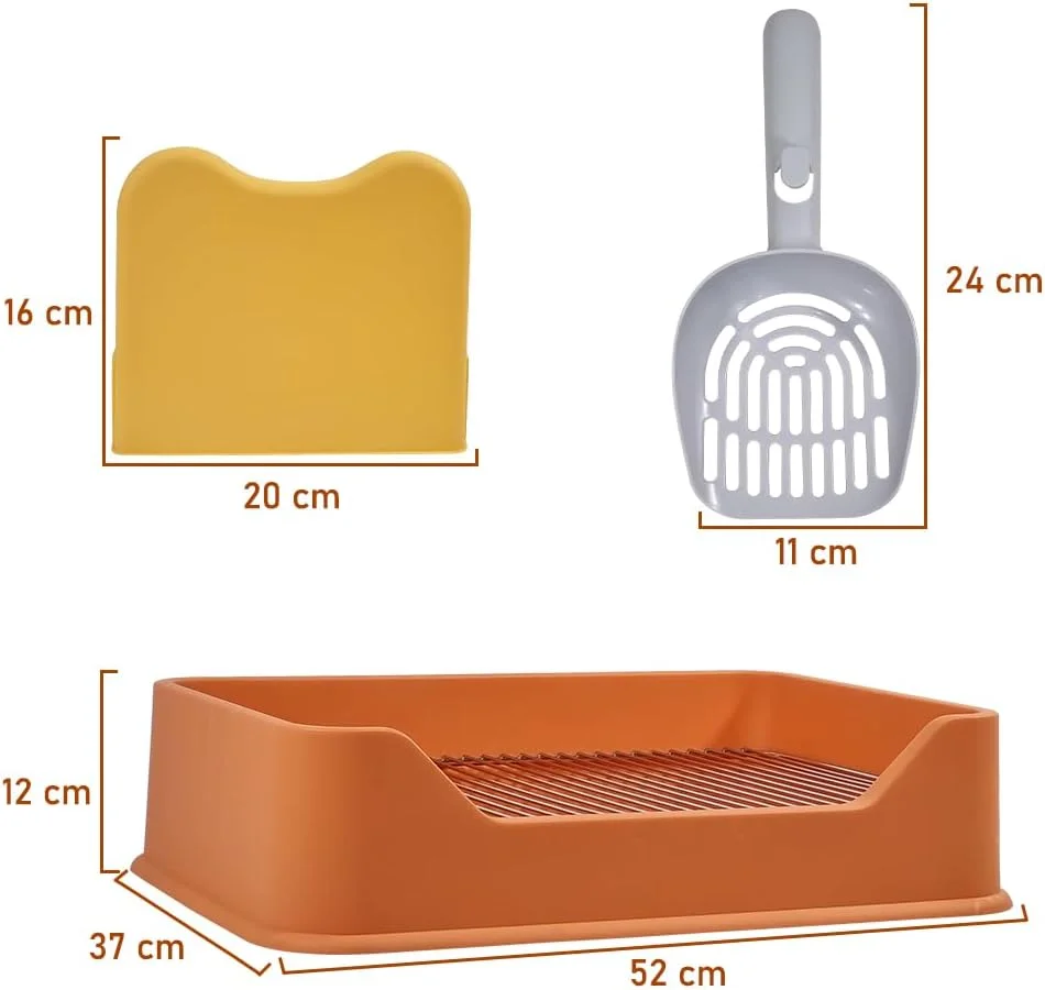 توالت سگ با طراحی ضد پاشش، سینی توالت سگ مناسب فضای داخلی و خارجی به همراه بیلچه، توالت سگ برای سگ های کوچک و متوسط، حفظ تمیزی پنجه ها و کف، توری استیل ضد زنگ (رنگ نارنجی)