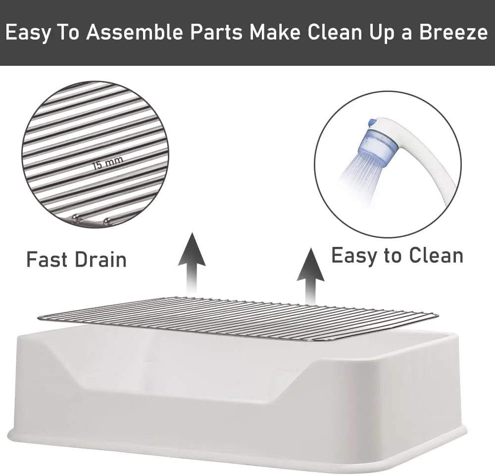 توالت سگ با طراحی ضد پاشش، سینی توالت سگ خانگی مناسب فضای داخلی و خارجی به همراه بیلچه، توالت سگ برای سگ های کوچک و متوسط، حفظ تمیزی پنجه ها و کف، دارای توری استیل ضد زنگ (سفید)