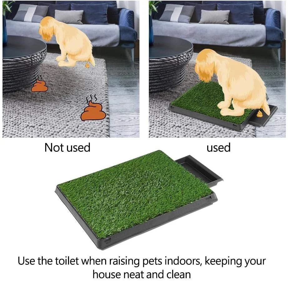 توالت سگ پد آموزشی توله سگ داخلی، توالت سگ چمن مصنوعی آموزش حیوانات خانگی با سینی زباله قابل جابجایی، پد توالت حیوانات خانگی چمن مصنوعی 60 سانتی متر در 48 سانتی متر
