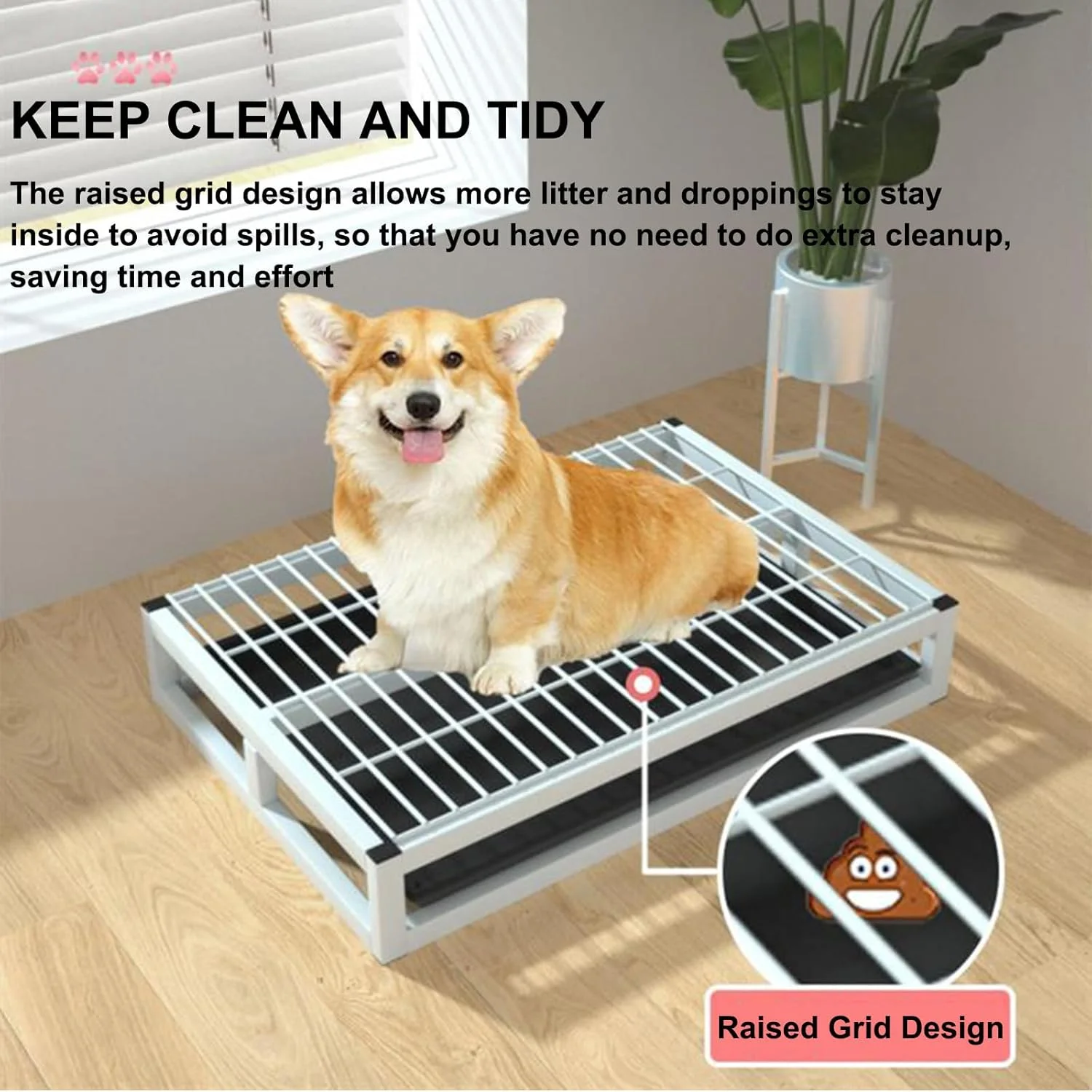 سینی توالت فلزی سگ، سینی پد آموزش ادرار توله سگ خانگی در فضای باز، جعبه بستر سگ قابل حمل، تشت فلزی بستر سگ با سینی کشویی (61 سانتی متر/24 اینچ، مشکی)