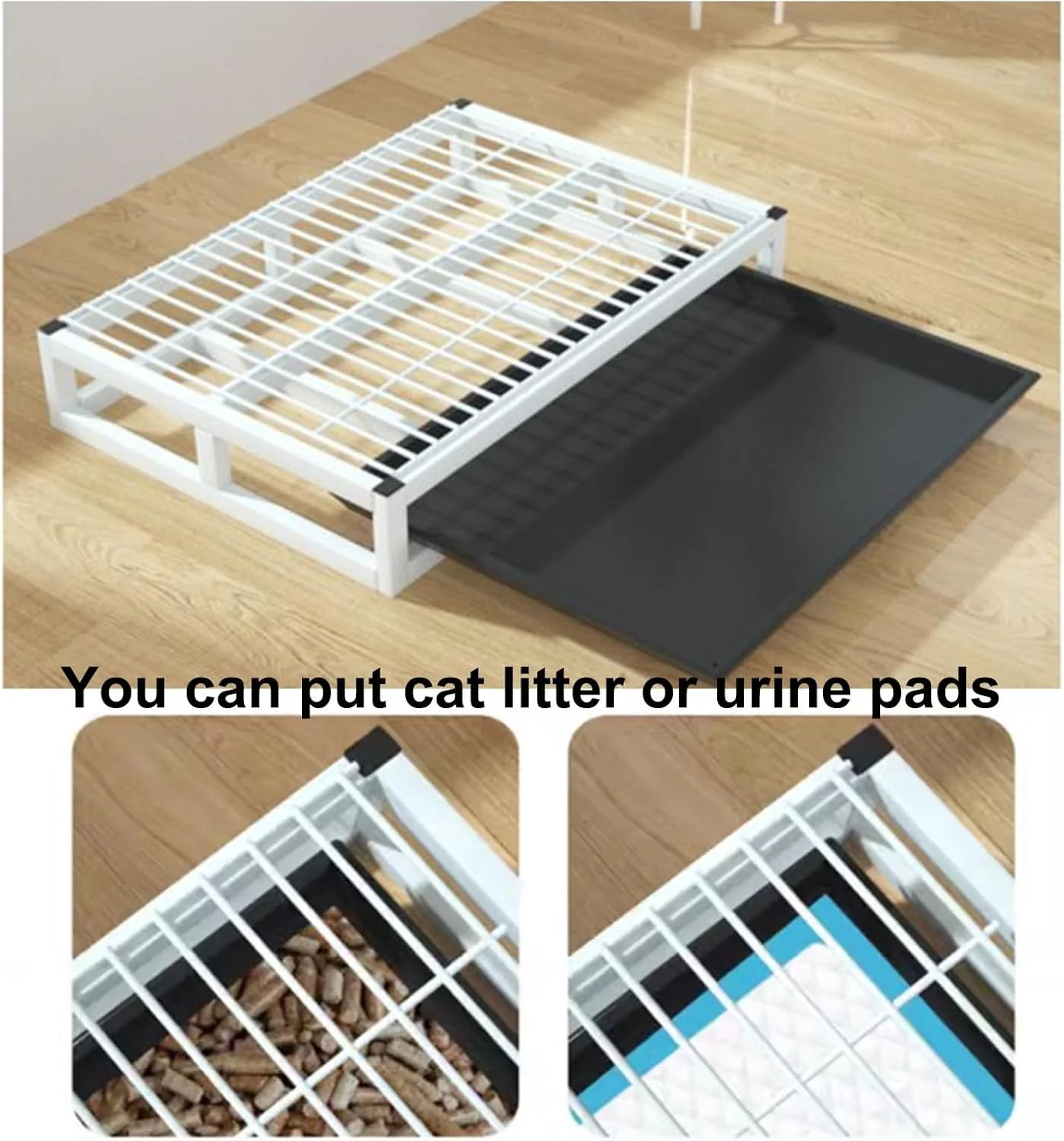 سینی توالت فلزی سگ، سینی پد آموزش ادرار توله سگ خانگی در فضای باز، جعبه بستر سگ قابل حمل، تشت فلزی بستر سگ با سینی کشویی (61 سانتی متر/24 اینچ، مشکی)