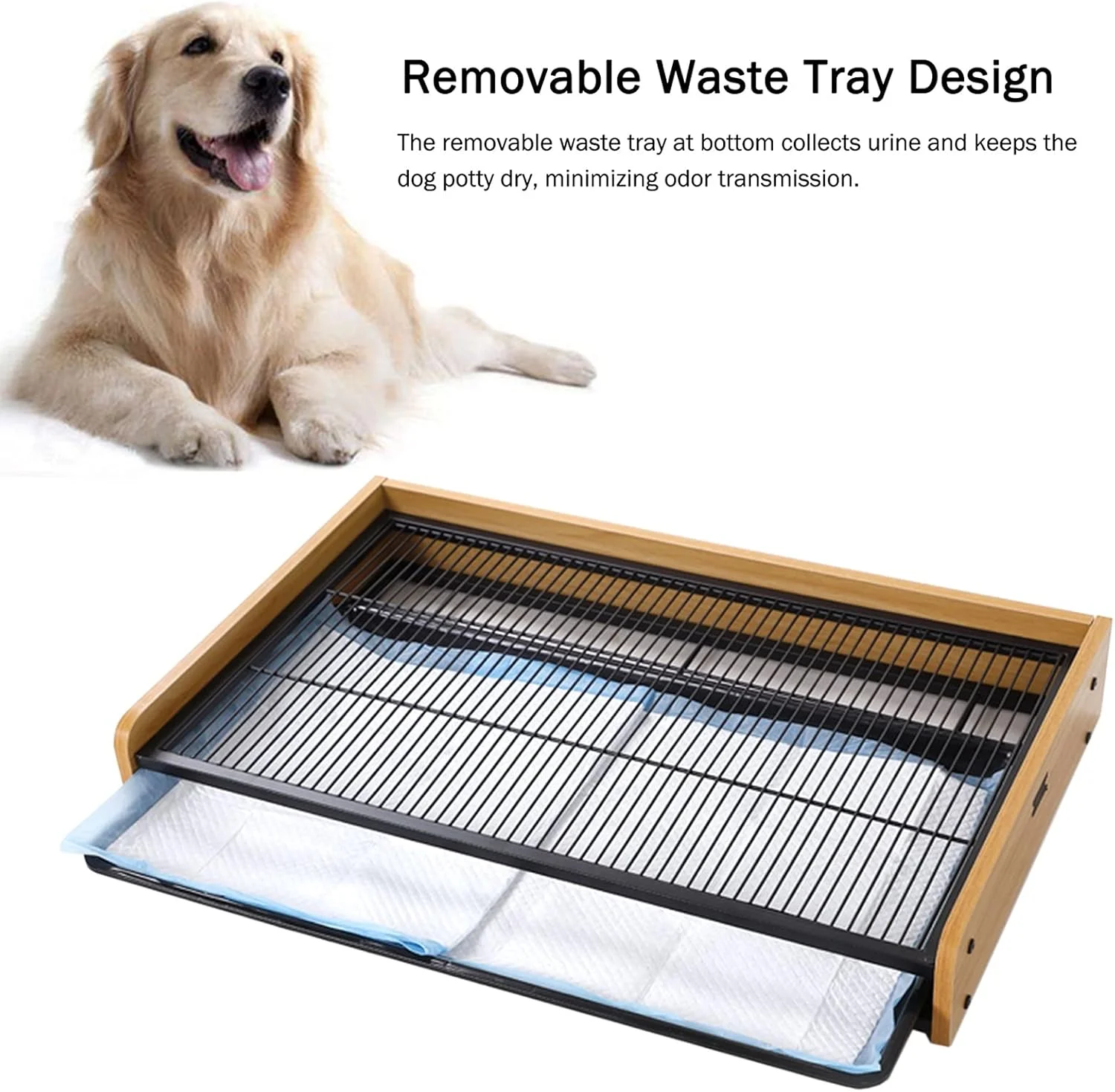 نگهدارنده دستمال توالت سگ چوبی و فلزی برای حمام و قفس سگ، سینی پد ادرار حیوانات خانگی سایز XL برای سگ ها، گربه ها و خوک های کوچک، متوسط و بزرگ، مناسب برای استفاده در داخل و خارج از خانه (رنگ: Style-1، سایز: Small)