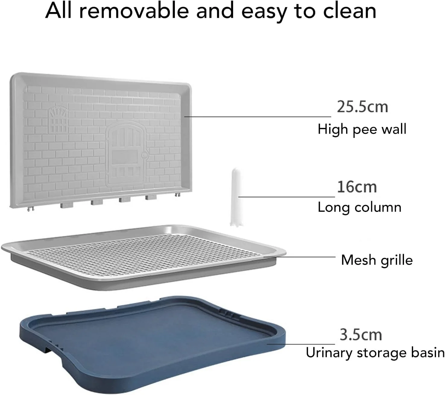 توالت سگ، توالت سگ خانگی با دیوار جداشدنی ضد پاشش، توالت آموزشی توری سگ، سینی آموزش ادرار قابل حمل برای سگ های متوسط و کوچک (آبی تیره)