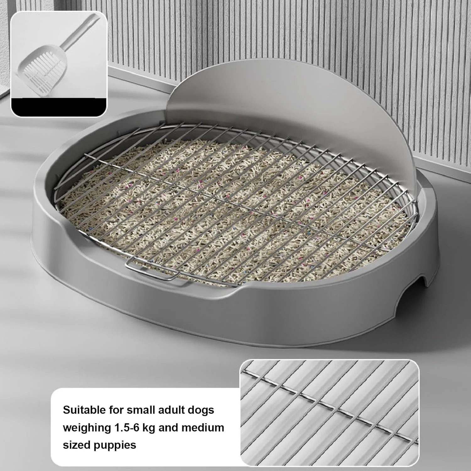 سینی توالت سگ، 51x42x18 سانتی متر، سینی توالت سگ با محافظ ادرار، پد آموزش توالت توله سگ با طرح باز، جعبه بستر حیوانات خانگی با دیوار، تمیز کردن آسان، برای توله سگ های کوچک و متوسط ​​(خاکستری)