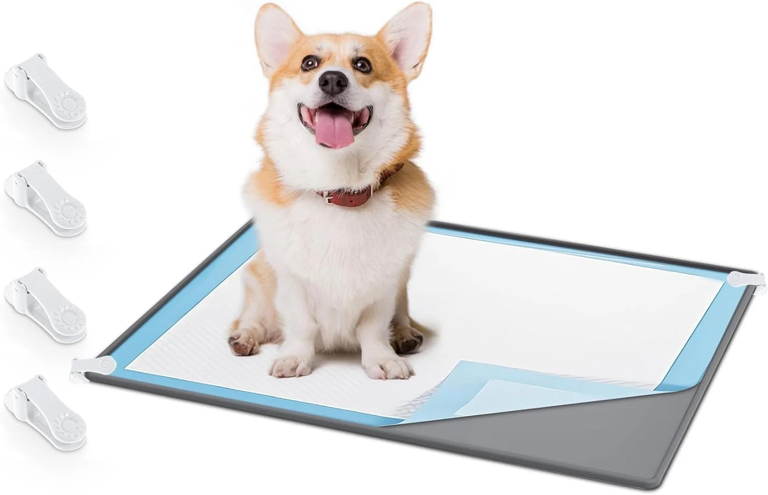 نگهدارنده پد ادرار سگ Timgle، سایز 76.2 در 61 سانتی متر، سینی سیلیکونی بدون نشتی، دارای 4 گیره نگهدارنده، مناسب برای سگ ها، تمیز کردن و نگهداری آسان