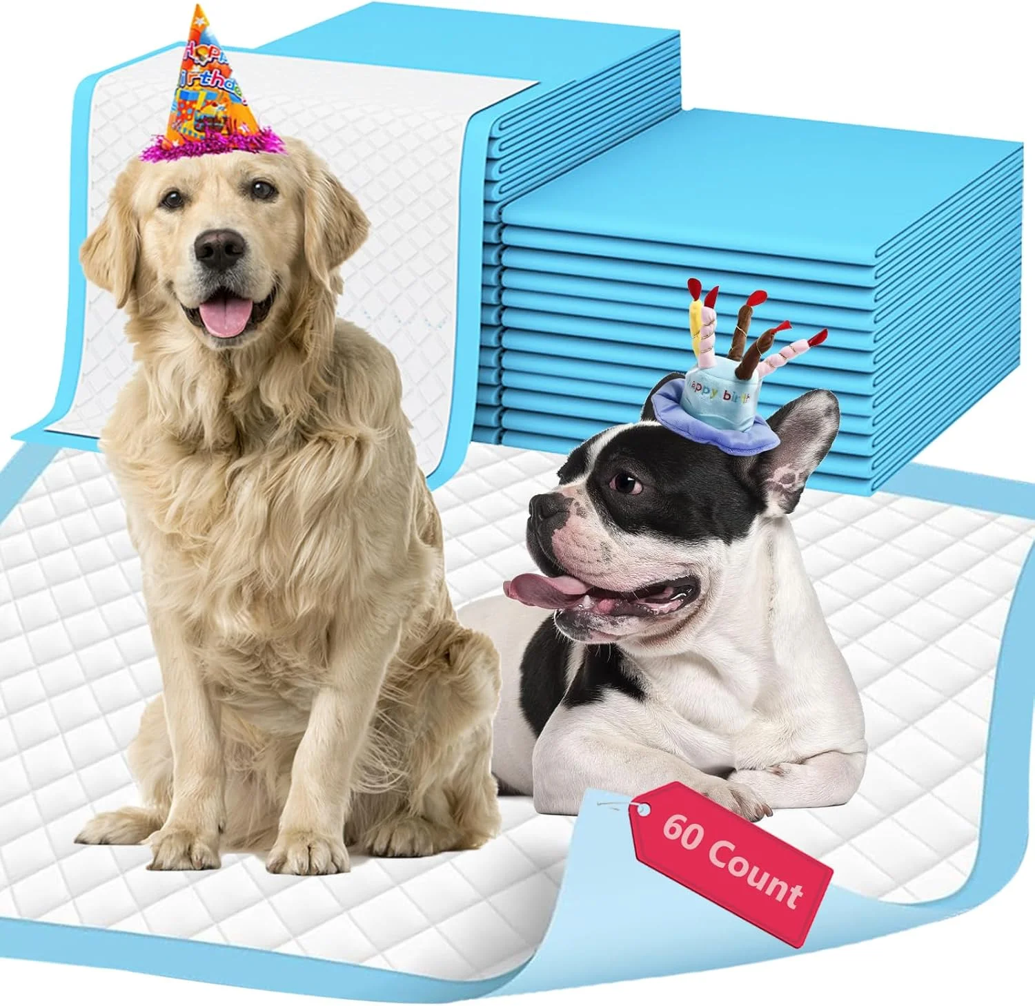 پدهای سگ بسیار بزرگ ضخیم تر 76x66 سانتی متر 60 عدد، پدهای آموزشی حیوانات خانگی بسیار بزرگ، پدهای ادرار سگ ضد نشت و فوق العاده جاذب، پدهای یکبار مصرف خشک شونده سریع برای آموزش دستشویی توله سگ برای سگ ها گربه ها حیوانات خانگی