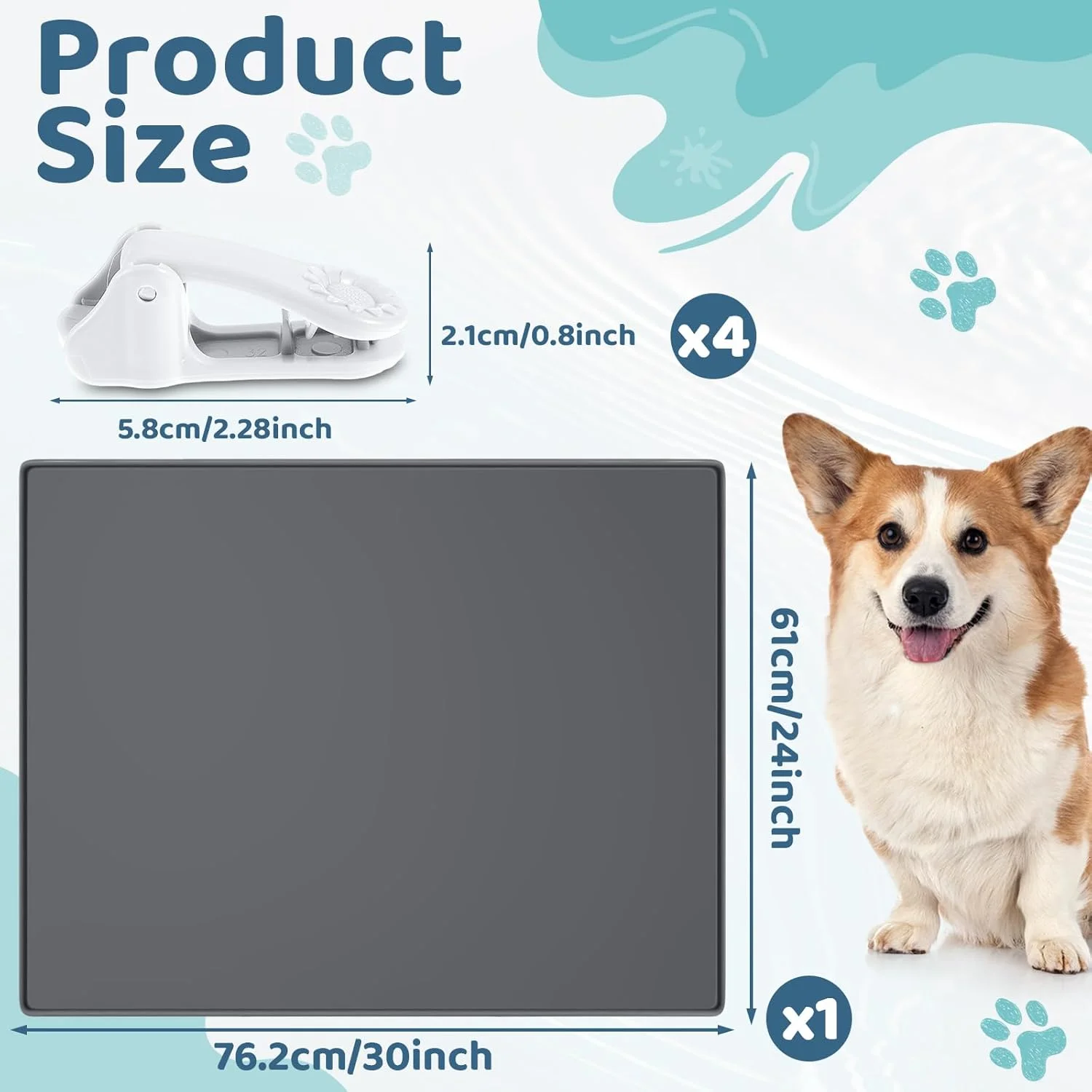 نگهدارنده پد ادرار سگ Timgle، سایز 76.2 در 61 سانتی متر، سینی سیلیکونی بدون نشتی، دارای 4 گیره نگهدارنده، مناسب برای سگ ها، تمیز کردن و نگهداری آسان