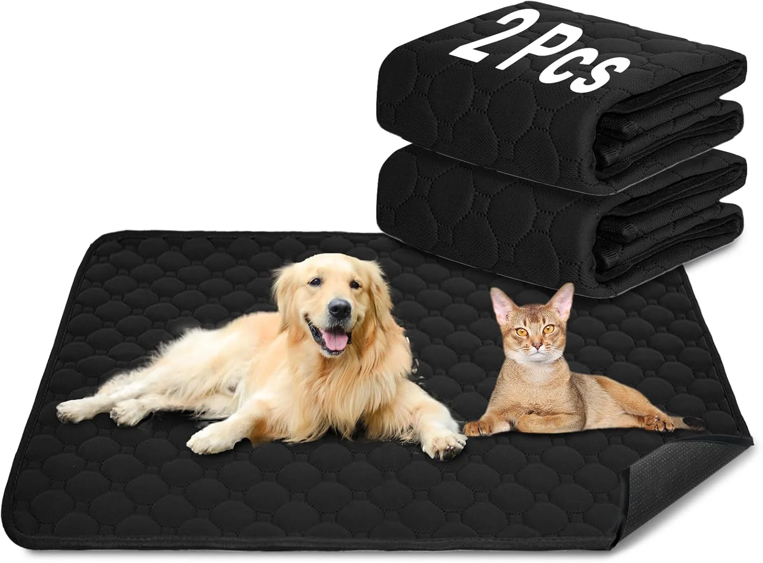 پد آموزشی سگ/گربه، ست 2 عددی | جذب فوق العاده قوی | ضد آب و ضد لغزش | قابل شستشو و استفاده مجدد | برای توله سگ ها و حیوانات خانگی (مشکی، 50 × 70 سانتی متر)