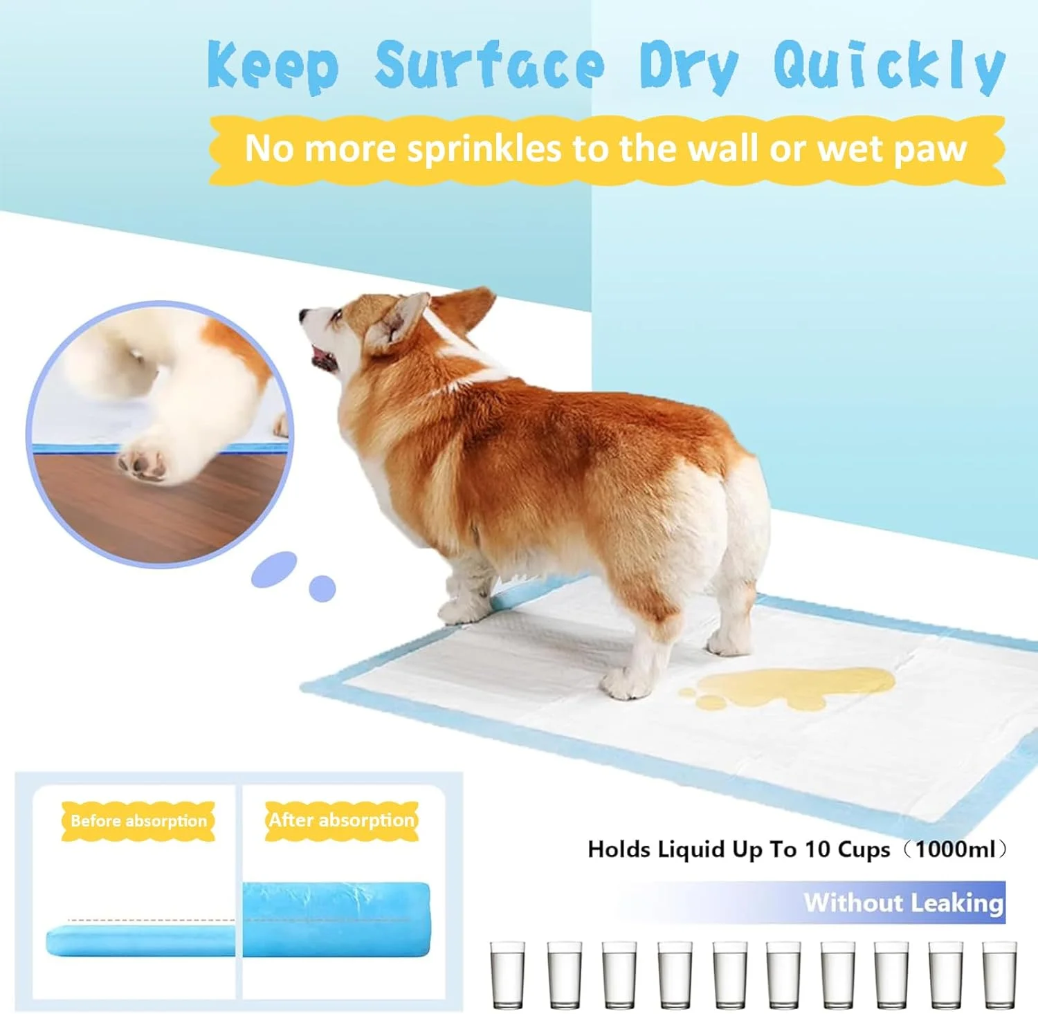 پدهای سگ بسیار بزرگ ضخیم تر 76x66 سانتی متر 60 عدد، پدهای آموزشی حیوانات خانگی بسیار بزرگ، پدهای ادرار سگ ضد نشت و فوق العاده جاذب، پدهای یکبار مصرف خشک شونده سریع برای آموزش دستشویی توله سگ برای سگ ها گربه ها حیوانات خانگی