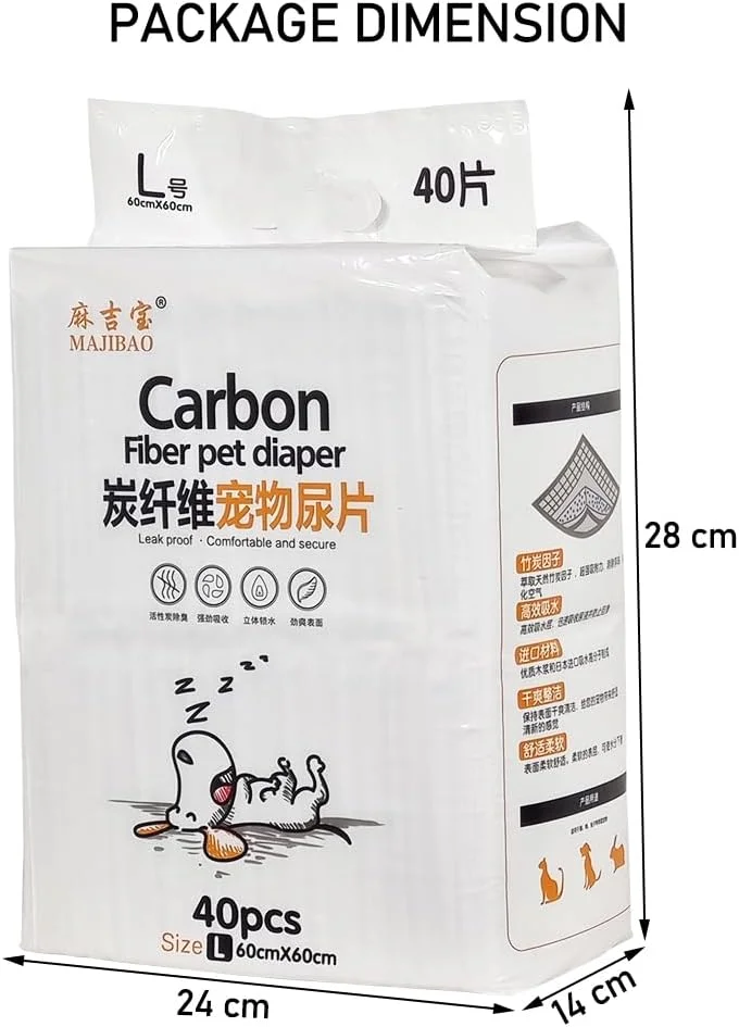 پد ادرار ضخیم زغالی بامبو برای حیوانات خانگی، 40 عددی، دارای 5 لایه جاذب قوی، طراحی ضد نشت، مقاوم در برابر پارگی و کنترل بو، پوشک فیبر کربنی برای نژادهای بزرگ 60 سانتی متر (مشکی) پد ادرار ضخیم زغالی بامبو برای حیوانات خانگی، 40 عددی، دارای 5 لایه جاذب قوی، طراحی ضد نشت، مقاوم در برابر پارگی و کنترل بو، پوشک فیبر کربنی برای نژادهای بزرگ 60 سانتی متر (مشکی)