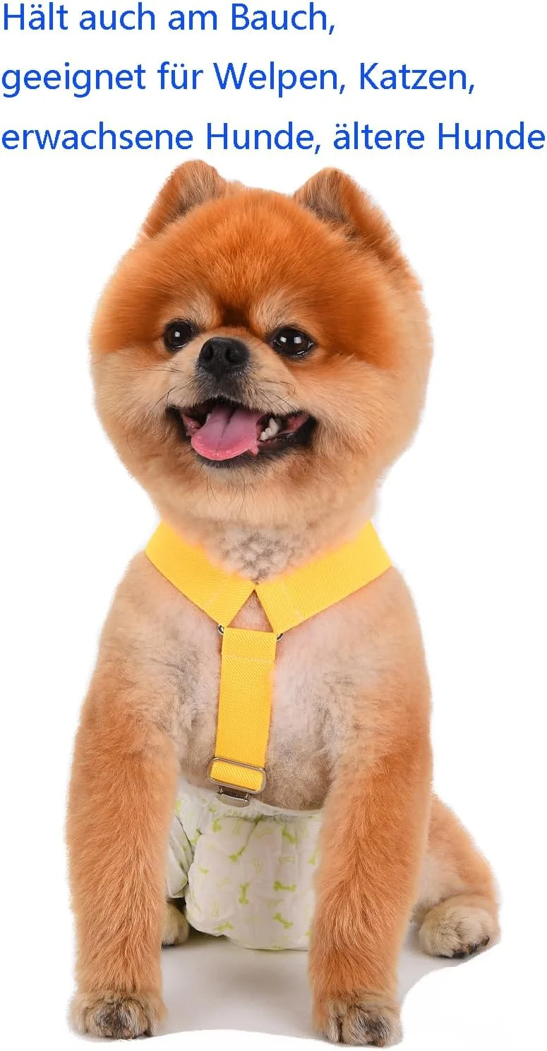 بسته 4 عددی جوراب شلواری سگ، جوراب شلواری گربه با قابلیت تنظیم کشسانی، کمربند شکمی، هارنس سگ، لباس توله سگ نر و ماده و نگهدارنده پوشک (زرد و قهوه ای، L)