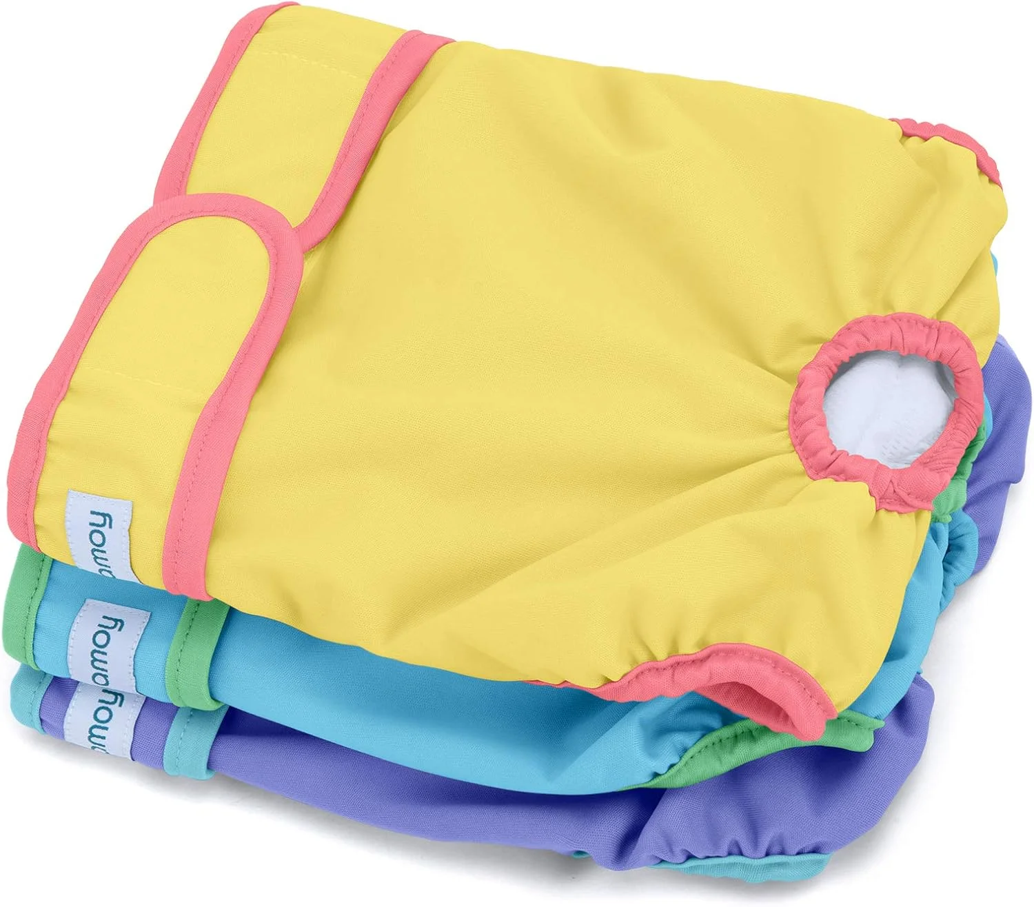 پوشک سگ ماده قابل شستشو Teamoy، بسته 3 عددی، پوشک های سگ ماده قابل استفاده مجدد، فوق العاده جاذب و راحت، زرد + بنفش + آبی، L2