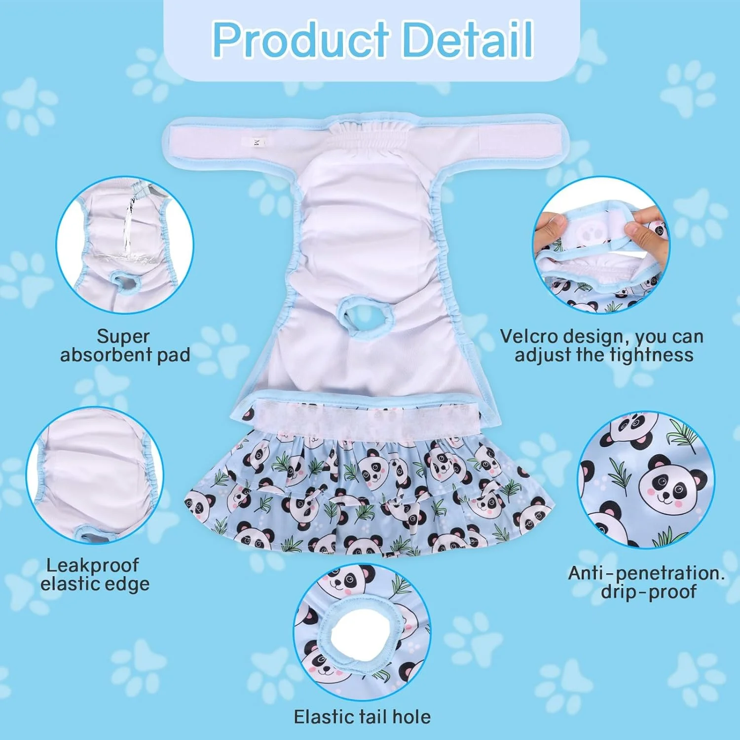 پوشک سگ ماده قابل استفاده مجدد TERRIFI، 3 عدد شورت قاعدگی سگ قابل شستشو، فوق العاده جاذب با طراحی دامن، پوشک قابل تنظیم برای سگ های کوچک، متوسط ​​و بزرگ مبتلا به بی اختیاری (M)