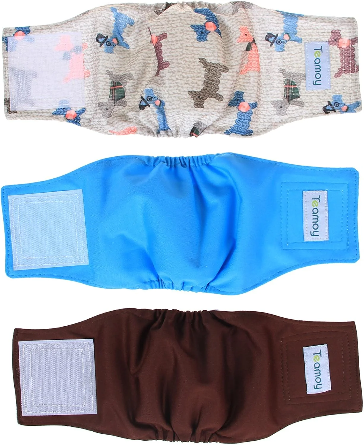 پوشک های قابل استفاده مجدد Teamoy برای سگ های نر، شکم بند توله سگ قابل شستشو سایز XS (دور کمر 18-23 سانتی متر) آبی روشن + سگ ها + قهوه CATY00202