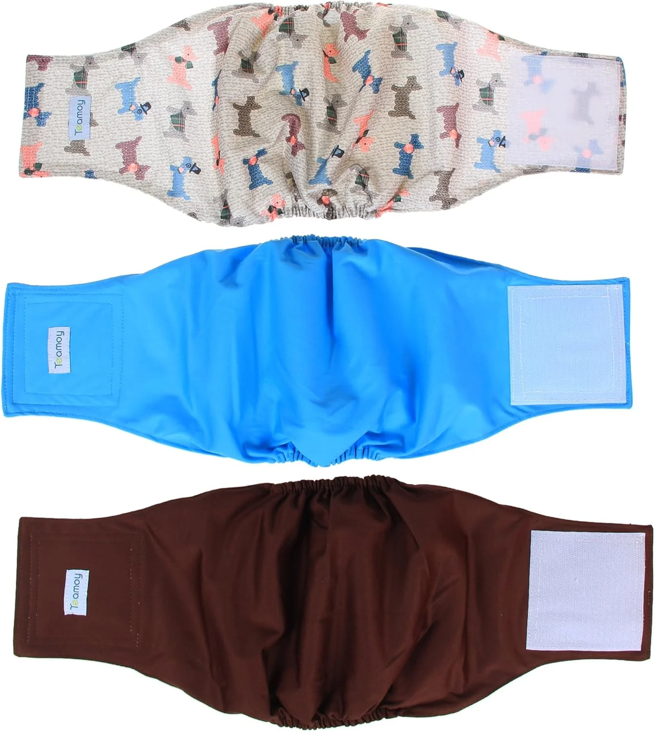 پوشک های کمربندی سگ نر Teamoy، قابل شستشو، سایز L1 (دور کمر 40 تا 50 سانتی متر)، آبی روشن + طرح سگ + طرح قهوه ای