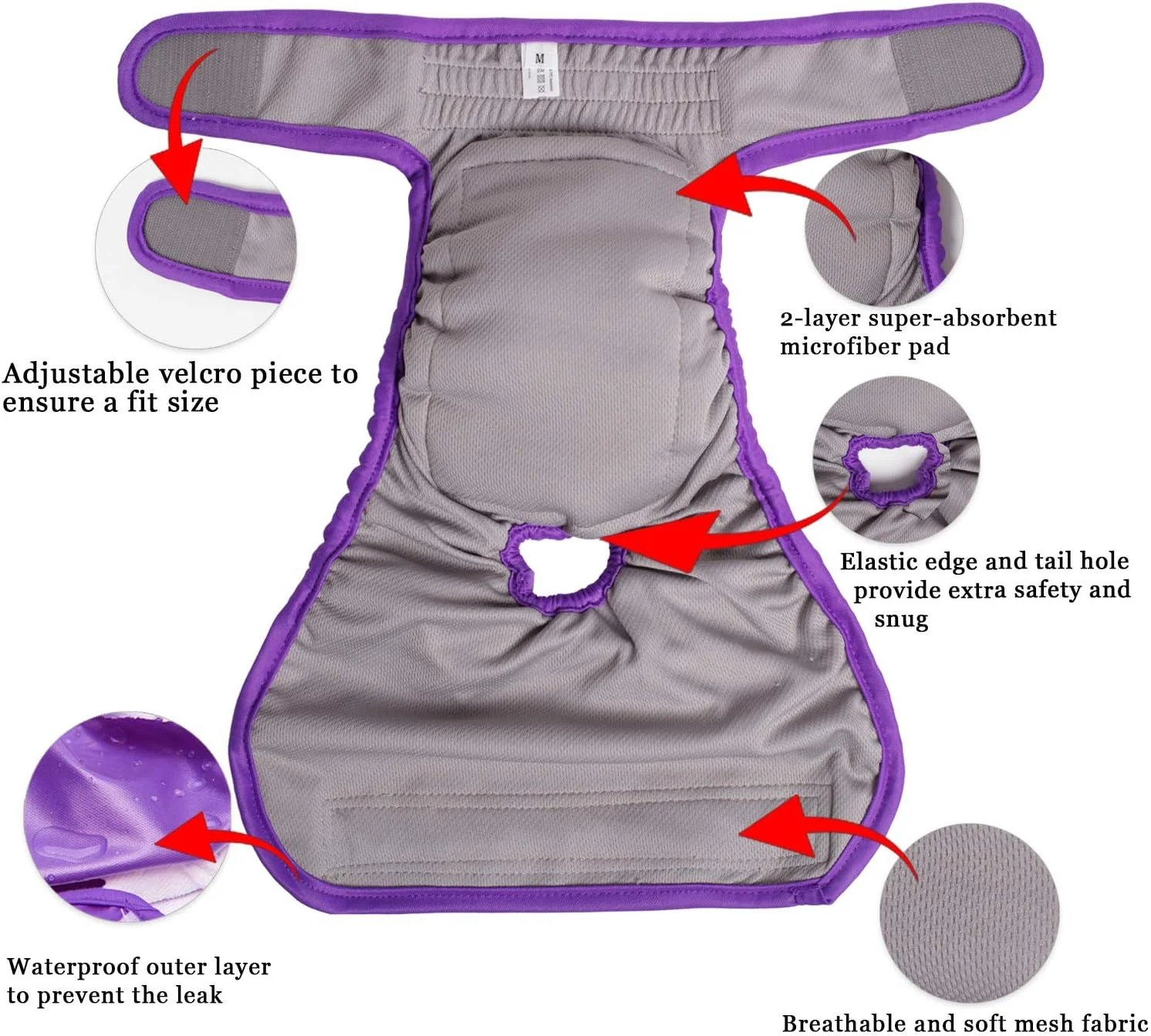 پوشک سگ ماده قابل شستشو Teamoy، پوشک های سگ ماده قابل استفاده مجدد، فوق العاده جاذب و راحت L1 (مناسب دور کمر 48 تا 68 سانتی متر) بنفش + قرمز رز + نارنجی (3 عدد)