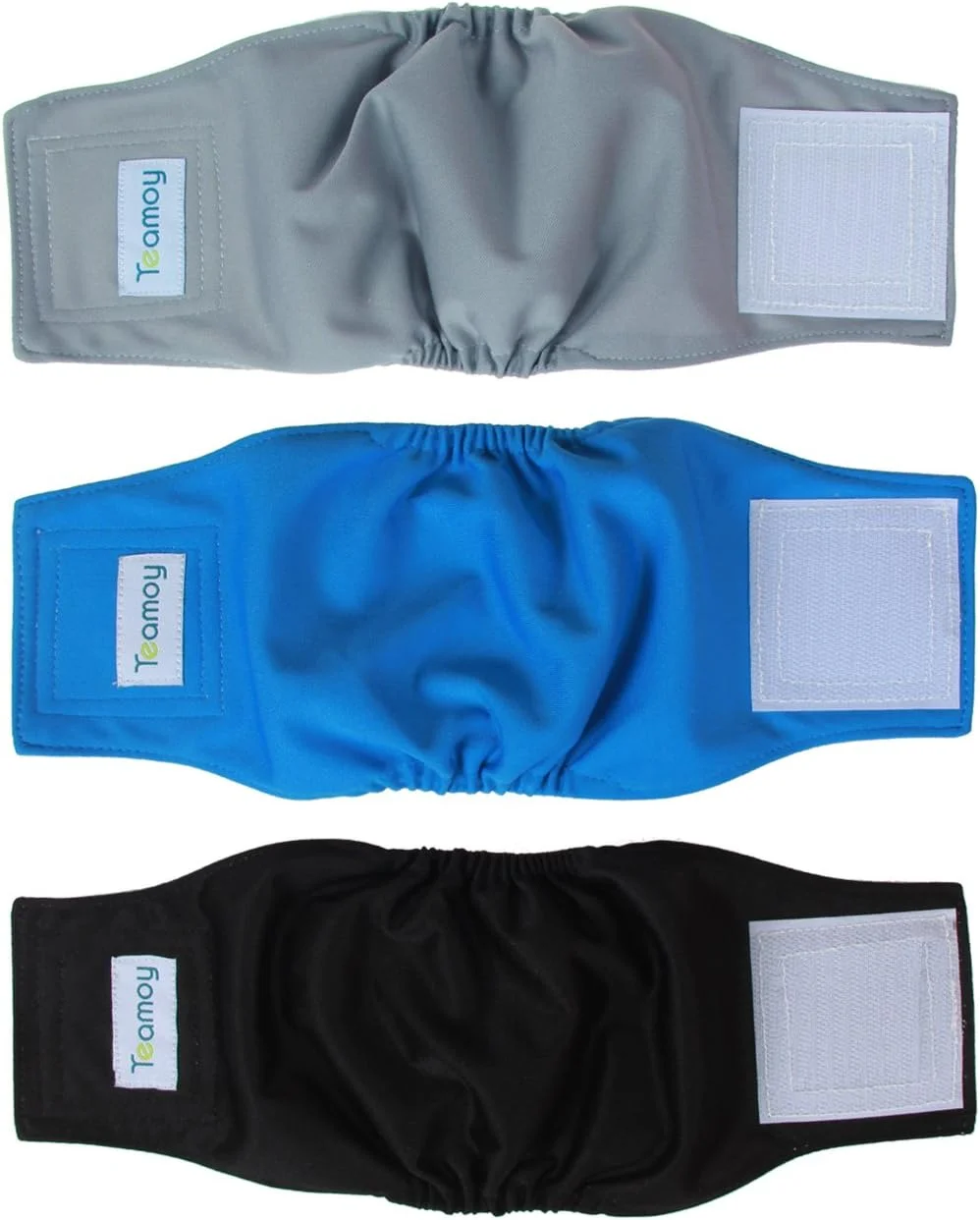 پوشک های قابل استفاده مجدد Teamoy برای سگ های نر، شکم بند توله سگ قابل شستشو سایز خیلی کوچک (دور کمر 18-23 سانتی متر) مشکی+ خاکستری+ آبی دریاچه ای