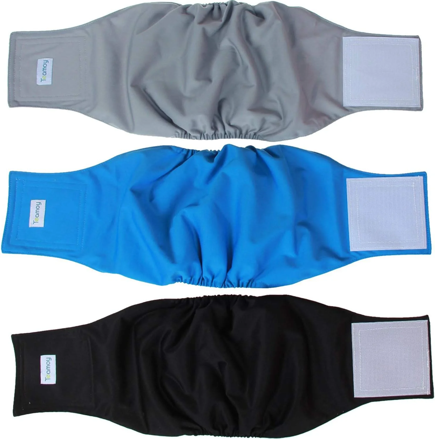 پوشک سگ نر Teamoy، نوار شکمی سگ قابل شستشو، سایز خیلی بزرگ (دور کمر 74-86 سانتی متر)، مشکی+ خاکستری+ آبی دریاچه ای