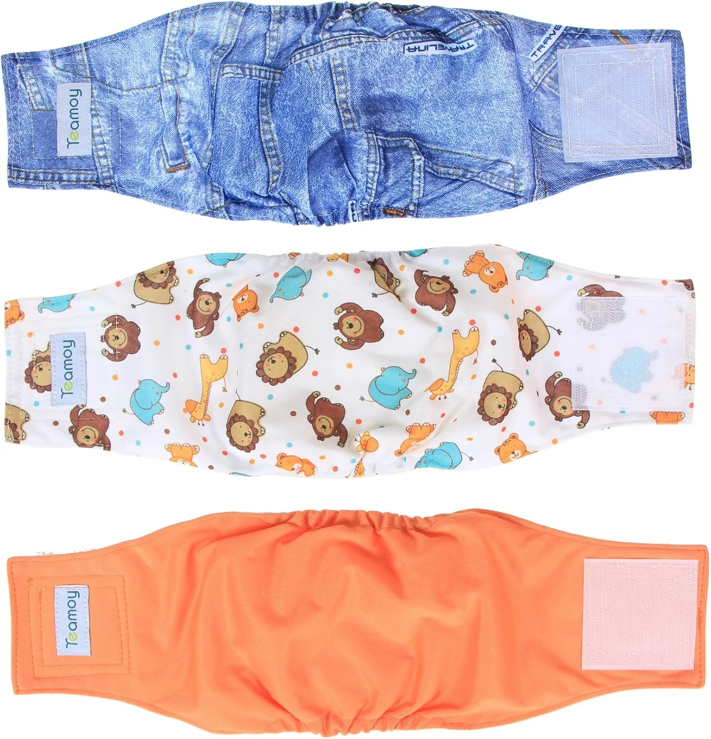 پوشک های قابل استفاده مجدد Teamoy برای سگ های نر، شکم بند سگ قابل شستشو سایز S (دور کمر 25 تا 33 سانتی متر) نارنجی + جین + طرح لبخند