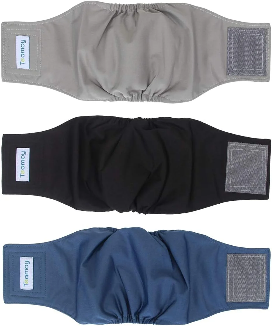 باند شکمی سگ نر Teamoy، قابل شستشو، سایز XS (دور کمر 18-23 سانتی متر)، مشکی+خاکستری+آبی تیره (آستر خاکستری)، بسته 3 عددی
