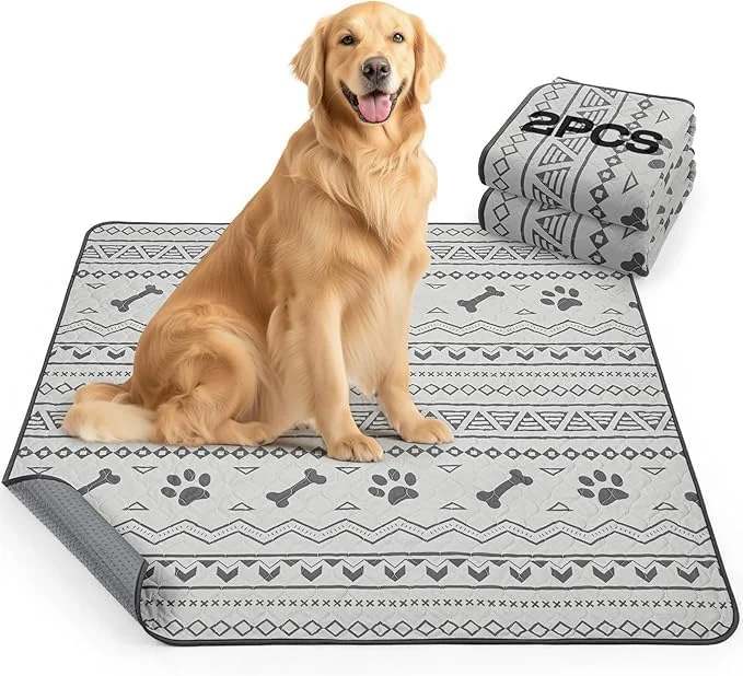 پدهای ادرار سگ قابل شستشو Tazweeq، دو عدد، 80 در 90 سانتی متر، ضد لغزش و ضد نشت، پدهای توله سگ قابل استفاده مجدد، پدهای بسیار جاذب برای آموزش دستشویی، محل بازی، قفس، کف، مبل، زیرانداز ضد آب حیوانات خانگی