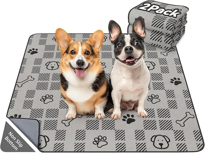 پدهای ادرار سگ قابل شستشو Tazweeq، دو عددی، 80 x 90 سانتی متر، ضد نشت و ضد لغزش، پدهای توله سگ قابل استفاده مجدد، پدهای بسیار جاذب برای آموزش دستشویی، محوطه بازی، قفس، کف، مبل، زیرانداز ضد آب حیوانات خانگی