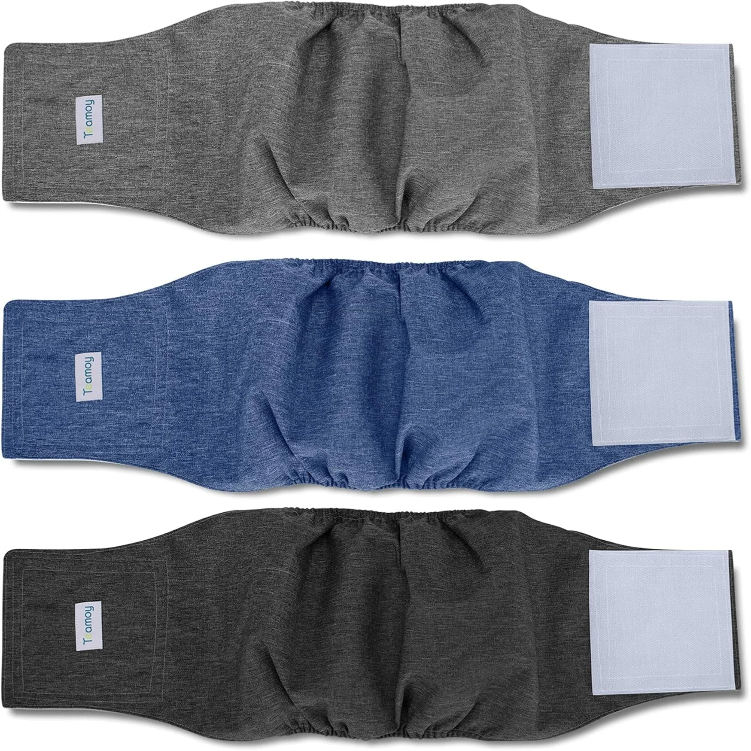 ست ۳ عددی پوشک سگ نر Teamoy، کمربند شکمی توله سگ قابل شستشو (سایز M، دور کمر ۳۳-۴۰ سانتی متر، مشکی + خاکستری + آبی)