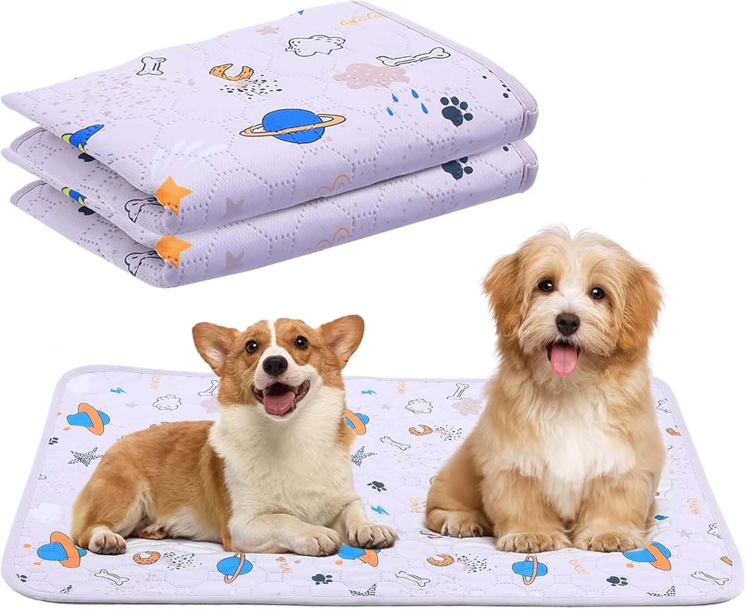 پدهای ادرار شوی سگ Tazweeq، بسته 2 عددی، پدهای بزرگ و بسیار جاذب قابل استفاده مجدد برای توله سگ، پد ادرار ضد آب سگ، پد آموزش حیوانات خانگی برای مبل، جعبه، آموزش توالت (50x70 سانتی متر)