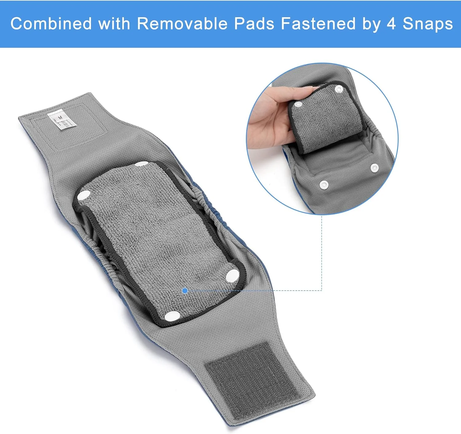 باند شکمی Teamoy برای سگ های نر با پدهای جداشدنی، پوشک های سگ توله سگ قابل شستشو و استفاده مجدد با آستر خاکستری (بسته 3 عددی)، سایز M
