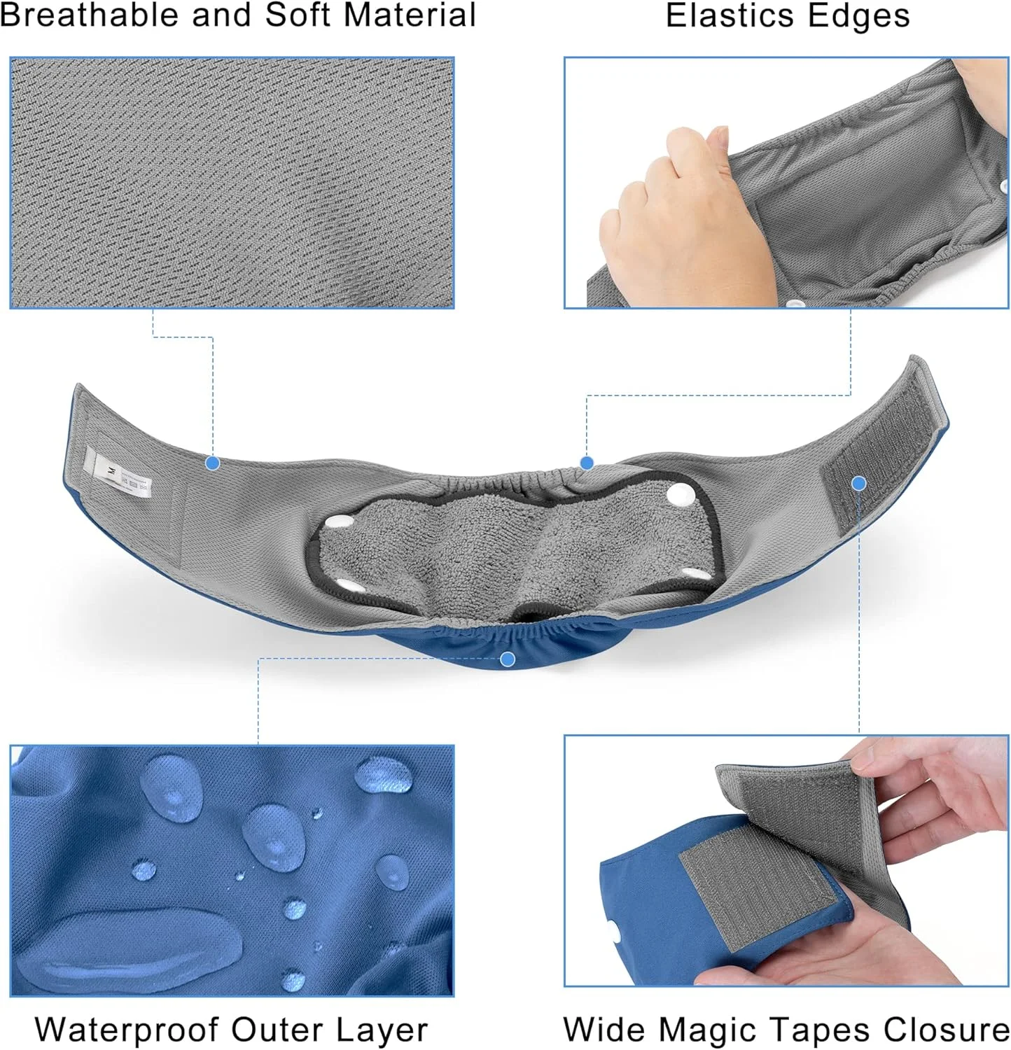 باند شکمی Teamoy برای سگ های نر با پدهای جداشدنی، پوشک های سگ توله سگ قابل شستشو و استفاده مجدد با آستر خاکستری (بسته 3 عددی)، سایز M