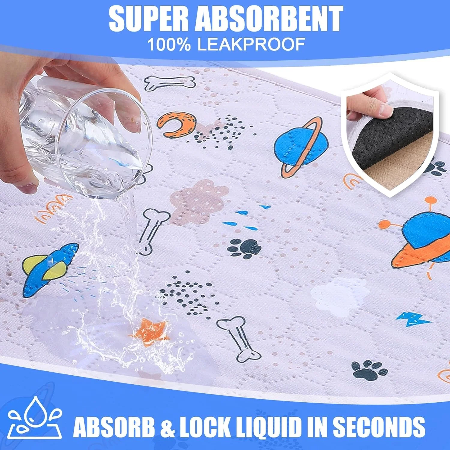 پدهای ادرار شوی سگ Tazweeq، بسته 2 عددی، پدهای بزرگ و بسیار جاذب قابل استفاده مجدد برای توله سگ، پد ادرار ضد آب سگ، پد آموزش حیوانات خانگی برای مبل، جعبه، آموزش توالت (50x70 سانتی متر)