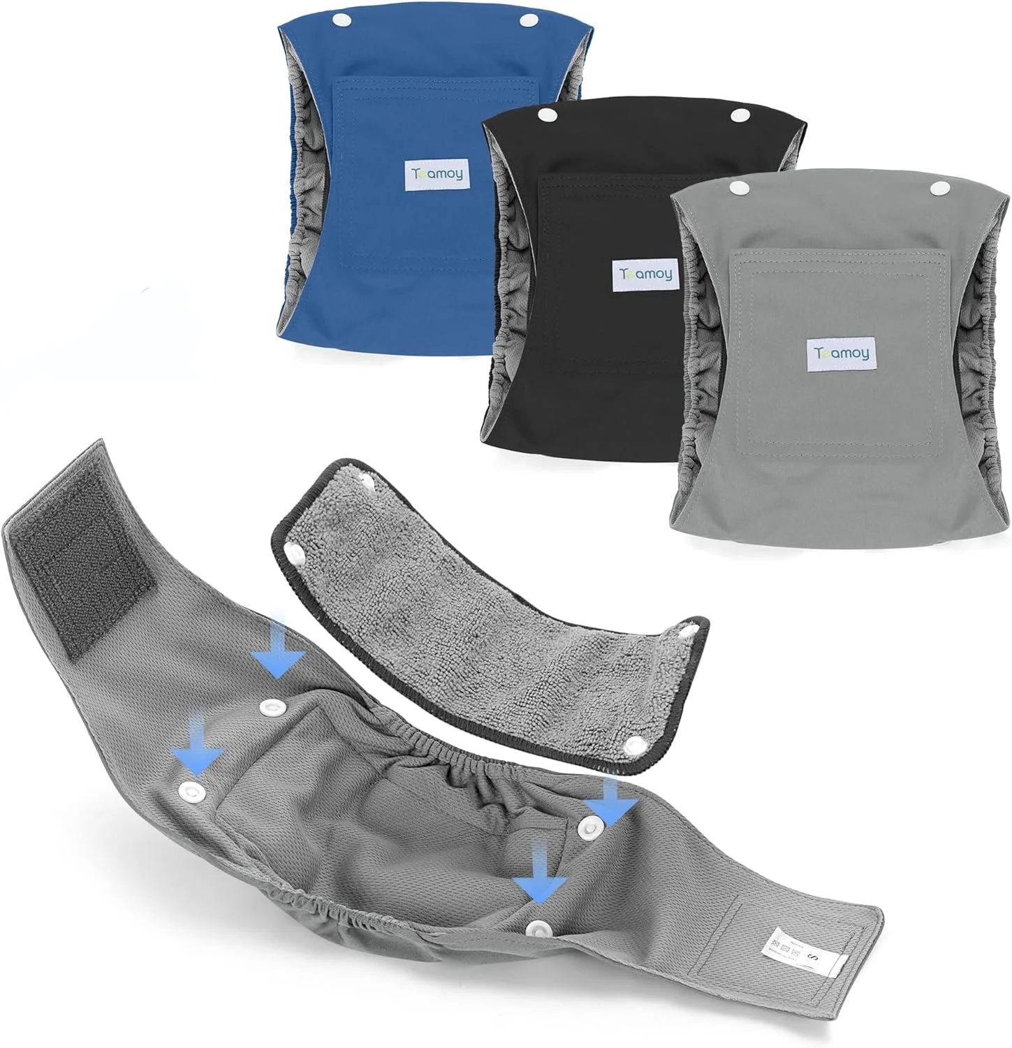 باند شکمی سگ نر Teamoy با پدهای جداشدنی، پوشک سگ توله سگ قابل شستشو و استفاده مجدد (بسته 3 عددی)