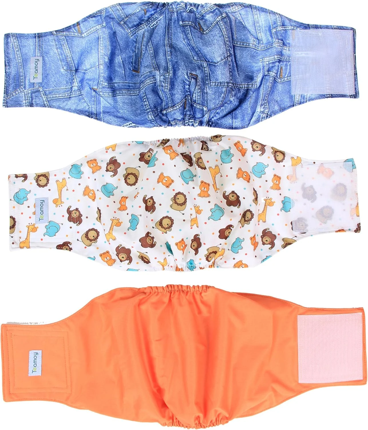 پوشک های قابل شستشو Teamoy برای سگ های نر، کمربند شکمی توله سگ سایز L2 (دور کمر 50 تا 60 سانتی متر) نارنجی + جین + طرح لبخند چاق