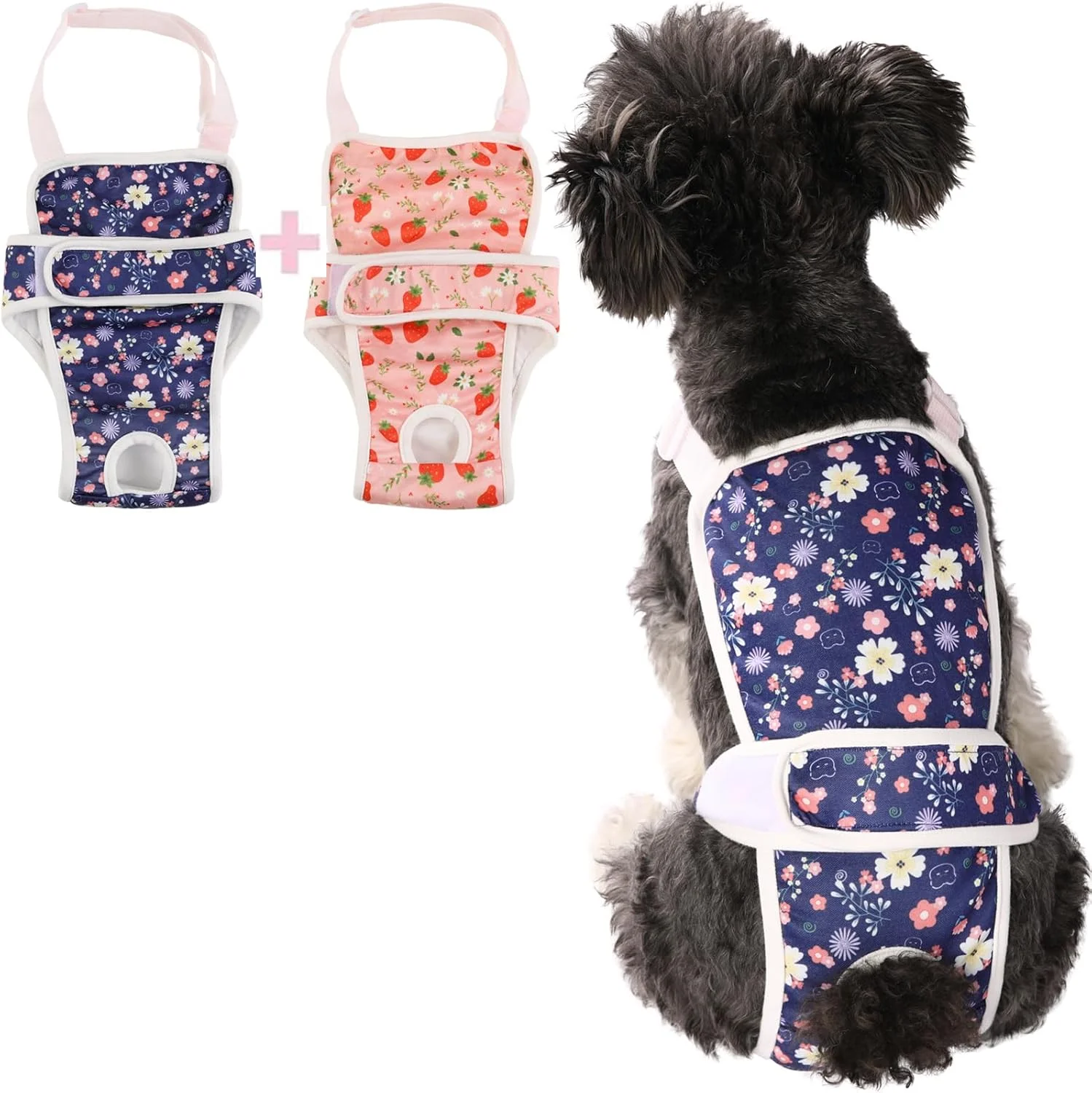 دو عدد شورت بهداشتی سگ ماده با طرح زیبا، شورت سگ ضد فرار، شورت بهداشتی قابل استفاده مجدد برای سگ های دختر کوچک و متوسط، گل توت فرنگی، سایز S
