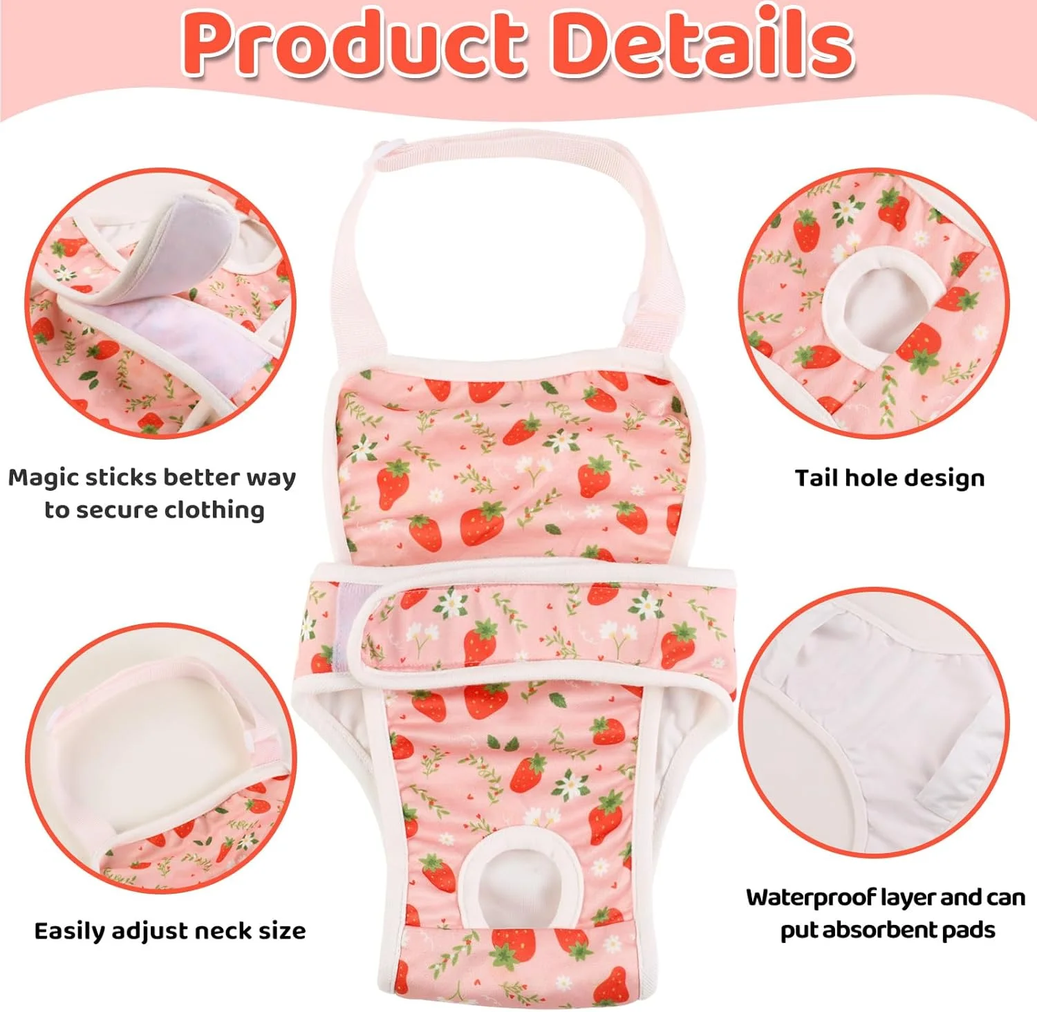 دو عدد شورت بهداشتی سگ ماده با طرح زیبا، شورت سگ ضد فرار، شورت بهداشتی قابل استفاده مجدد برای سگ های دختر کوچک و متوسط، گل توت فرنگی، سایز S