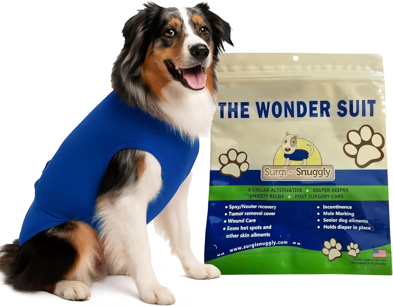 نگهدارنده پوشک سگ یکبار مصرف قابل شستشو Surgi Snuggly - برای سگ های نر و ماده - مناسب برای توله سگ ها تا سگ های بالغ - یک راه حل ساده برای یک مشکل روزمره Xtra Large آبی آبی - XL - DL