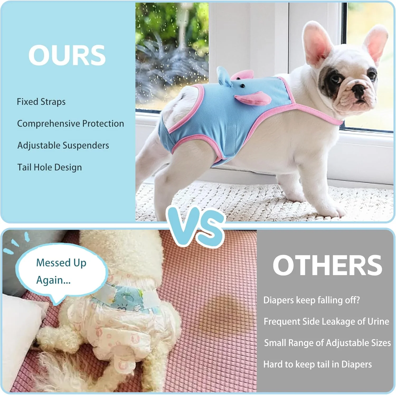 شورت بهداشتی سگ با بند قابل تنظیم، شورت بهداشتی سگ قابل شستشو، لباس زیر سگ ضد فرار، لباس سرهمی سگ زیبا برای نژادهای کورگی، بولداگ و پیتبول
